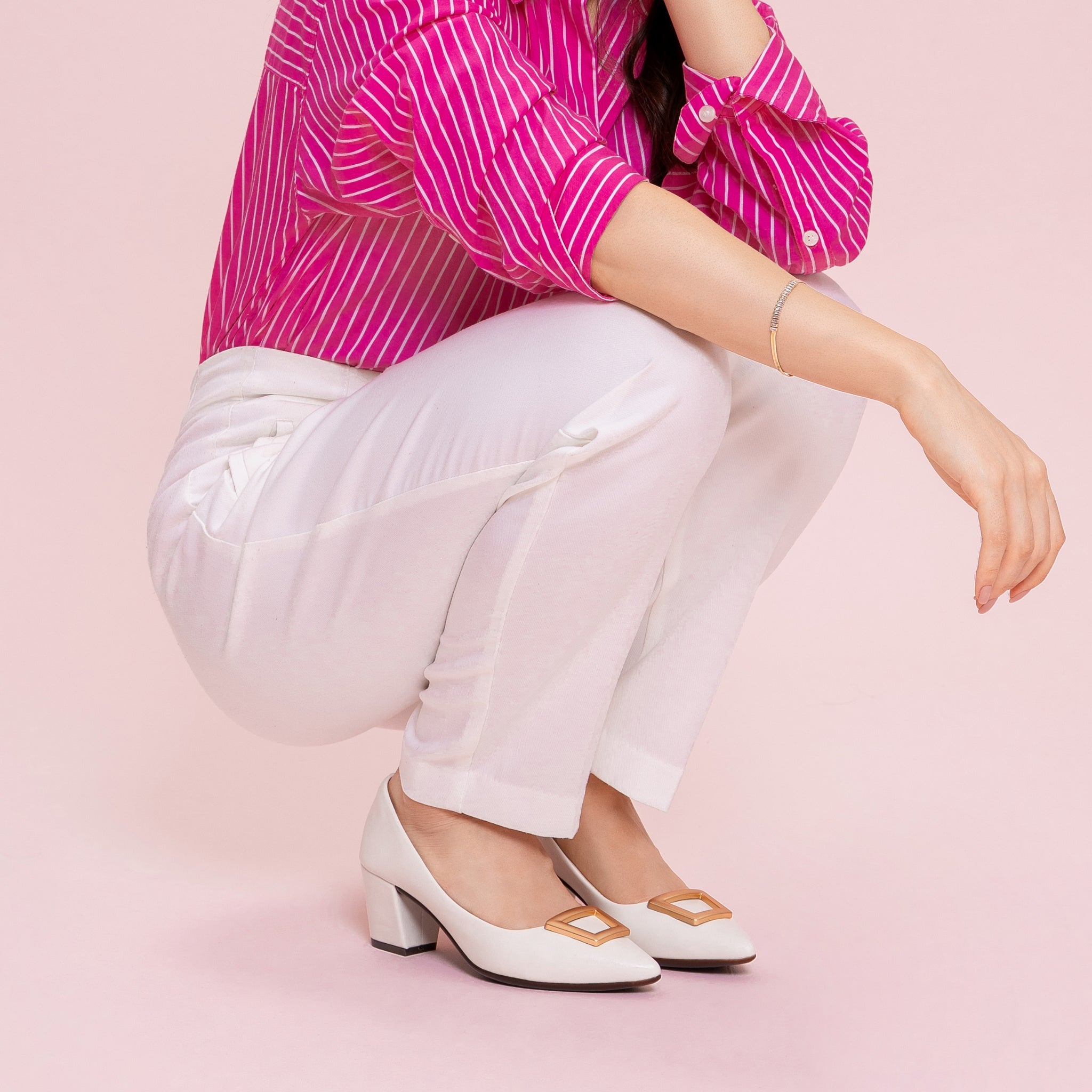 Verena Off-White Pointed Toe Block Heels