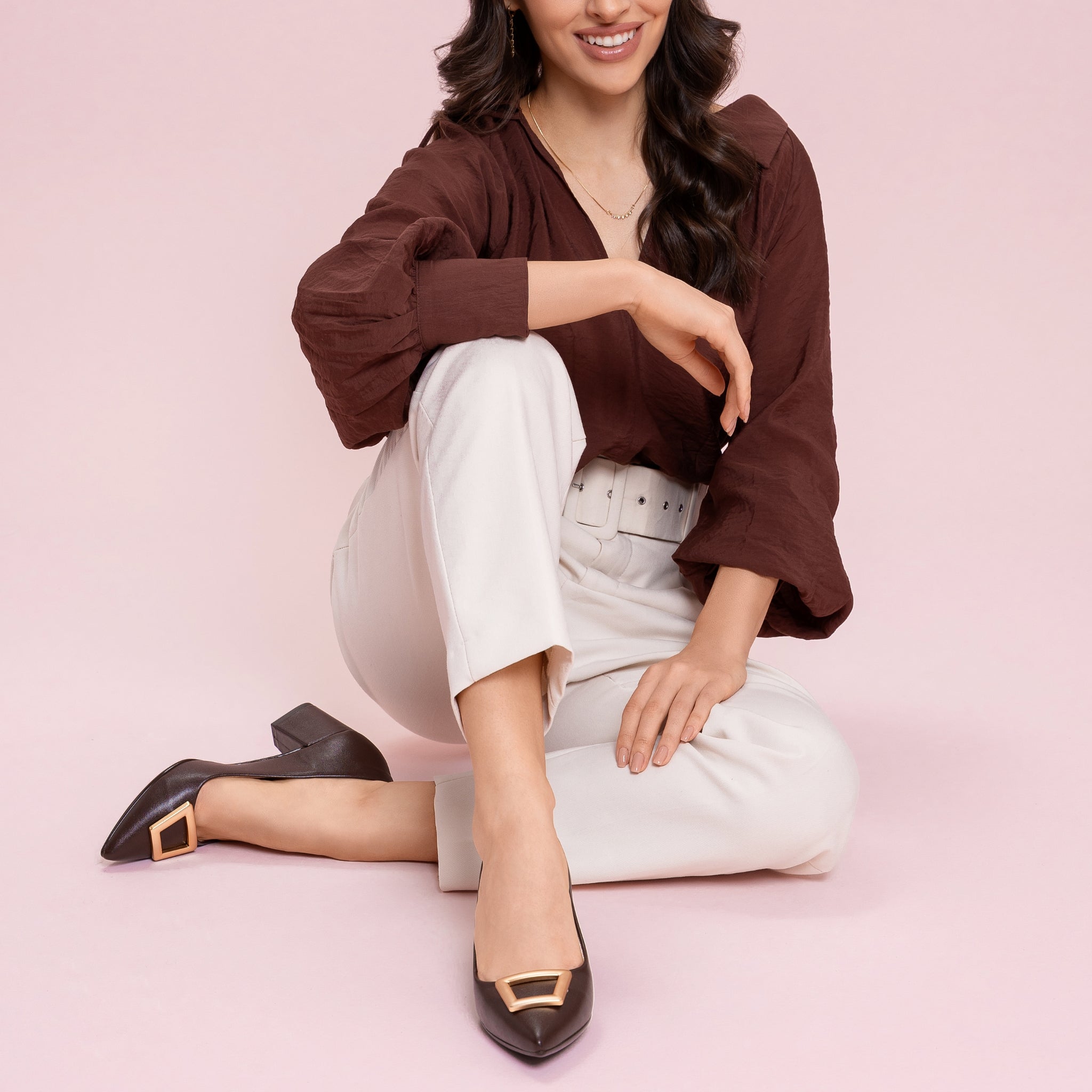 Verena Coffee Pointed Toe Block Heels
