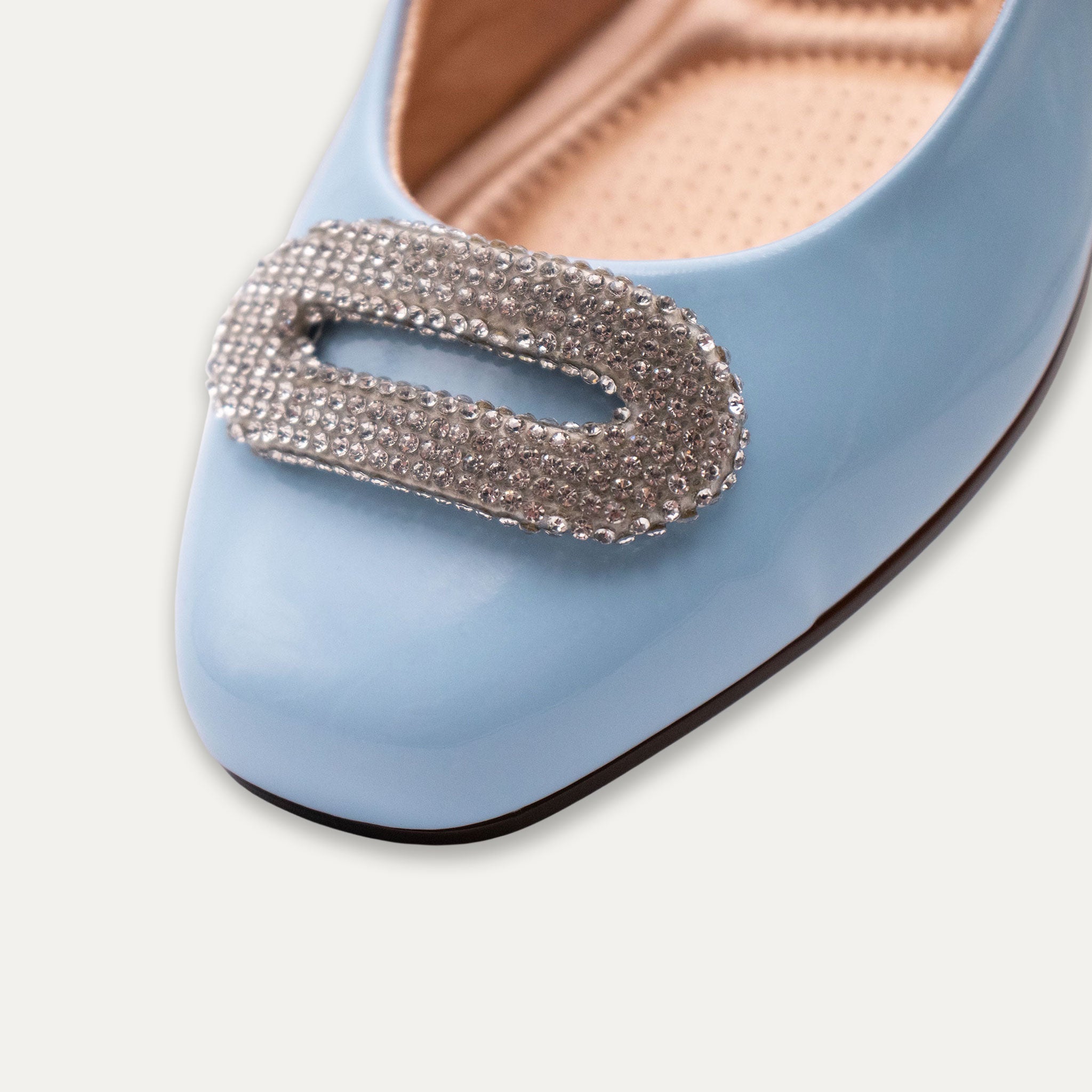 Adel Crystal Buckle Ballet Flats Blue