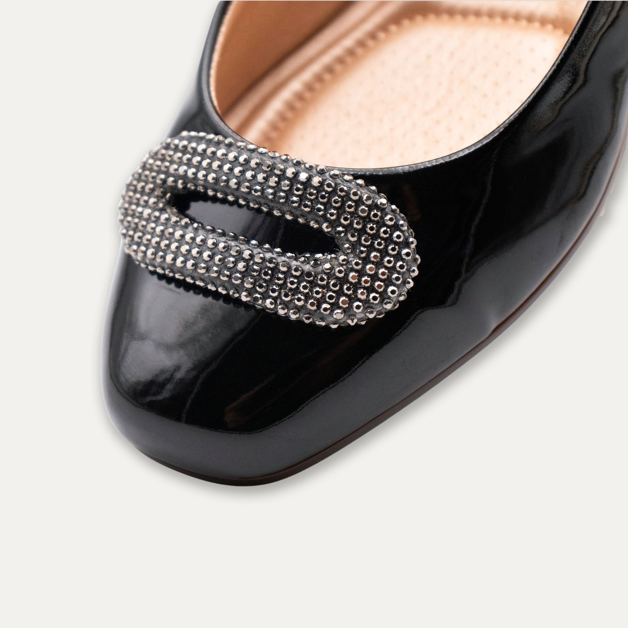 Adel Crystal Buckle Ballet Flats Black