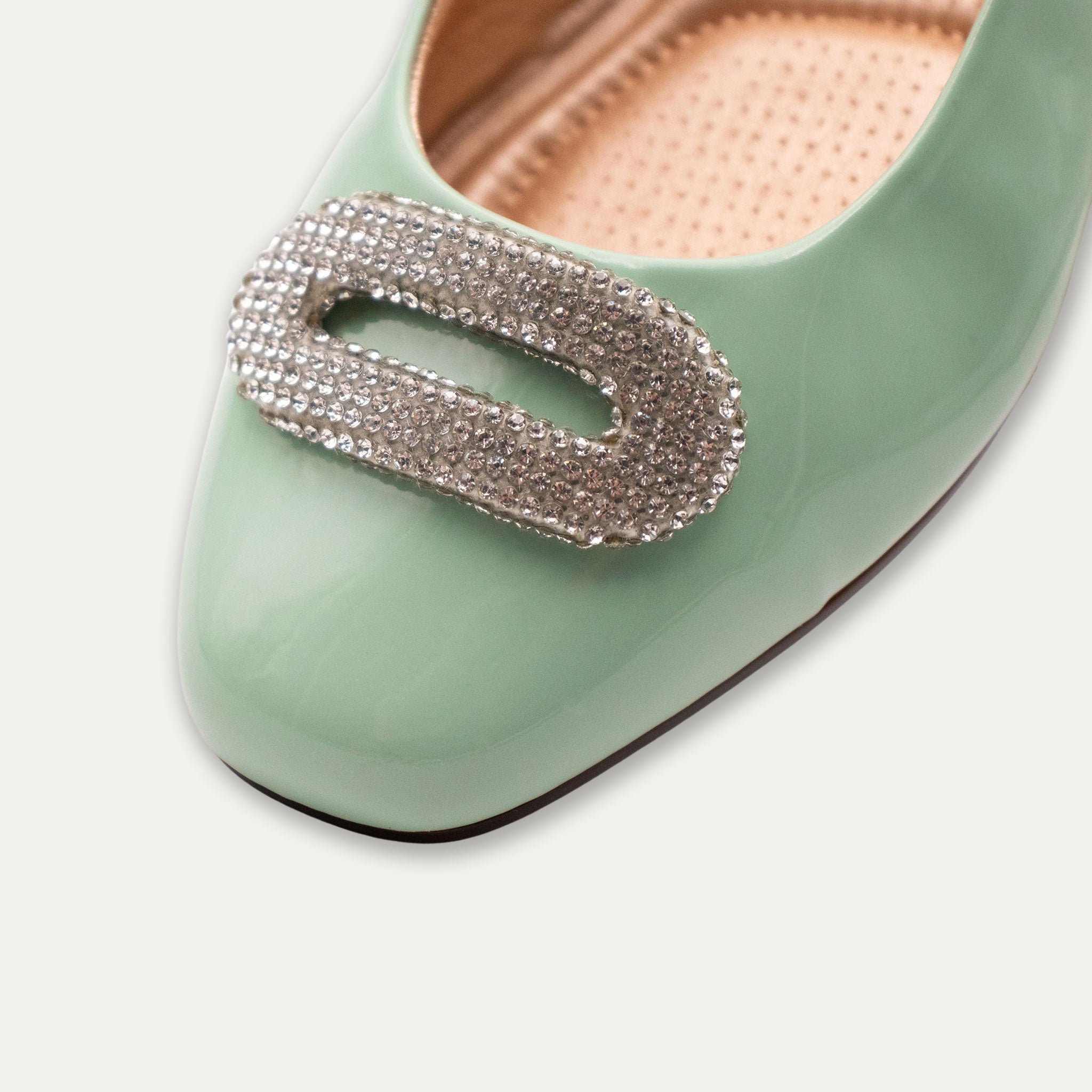 Adel Crystal Buckle Ballet Flats Matcha