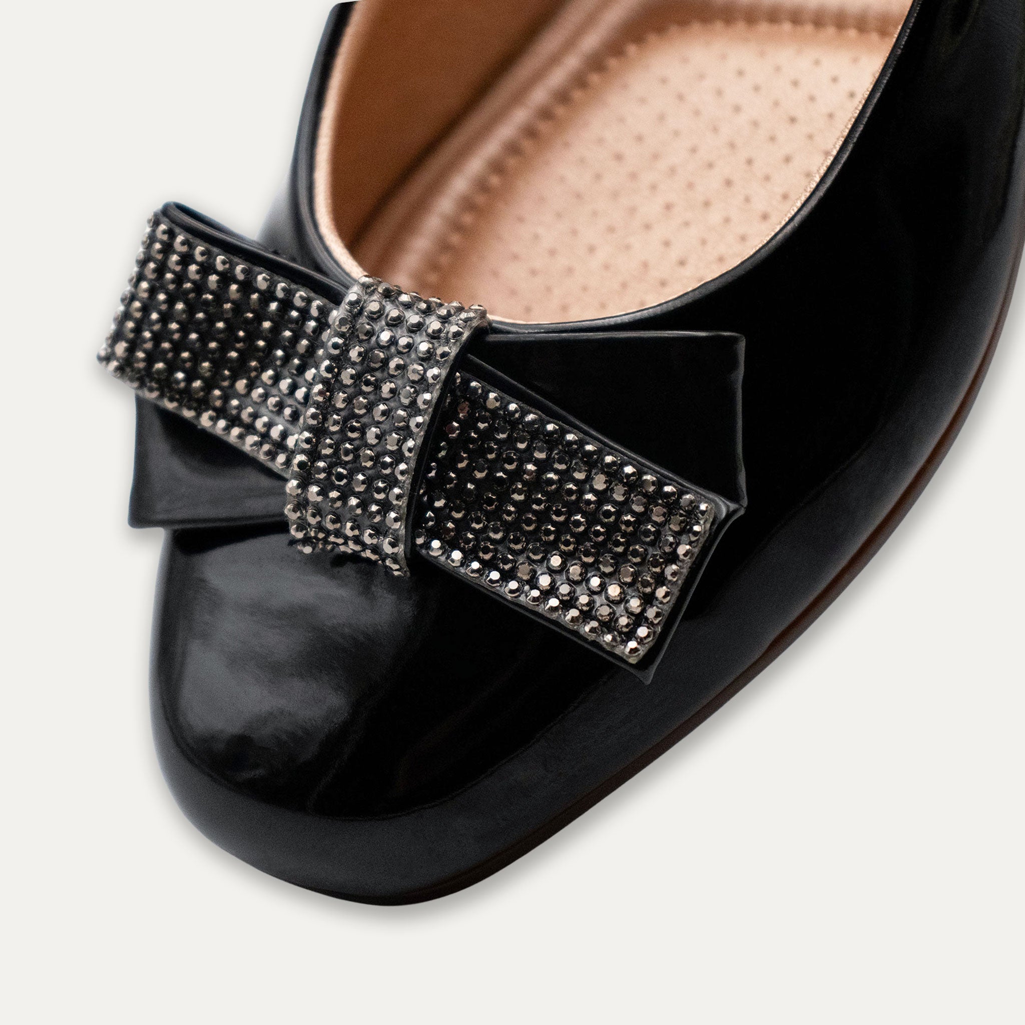 Maria Crystal Ribbon Ballet Flats Black