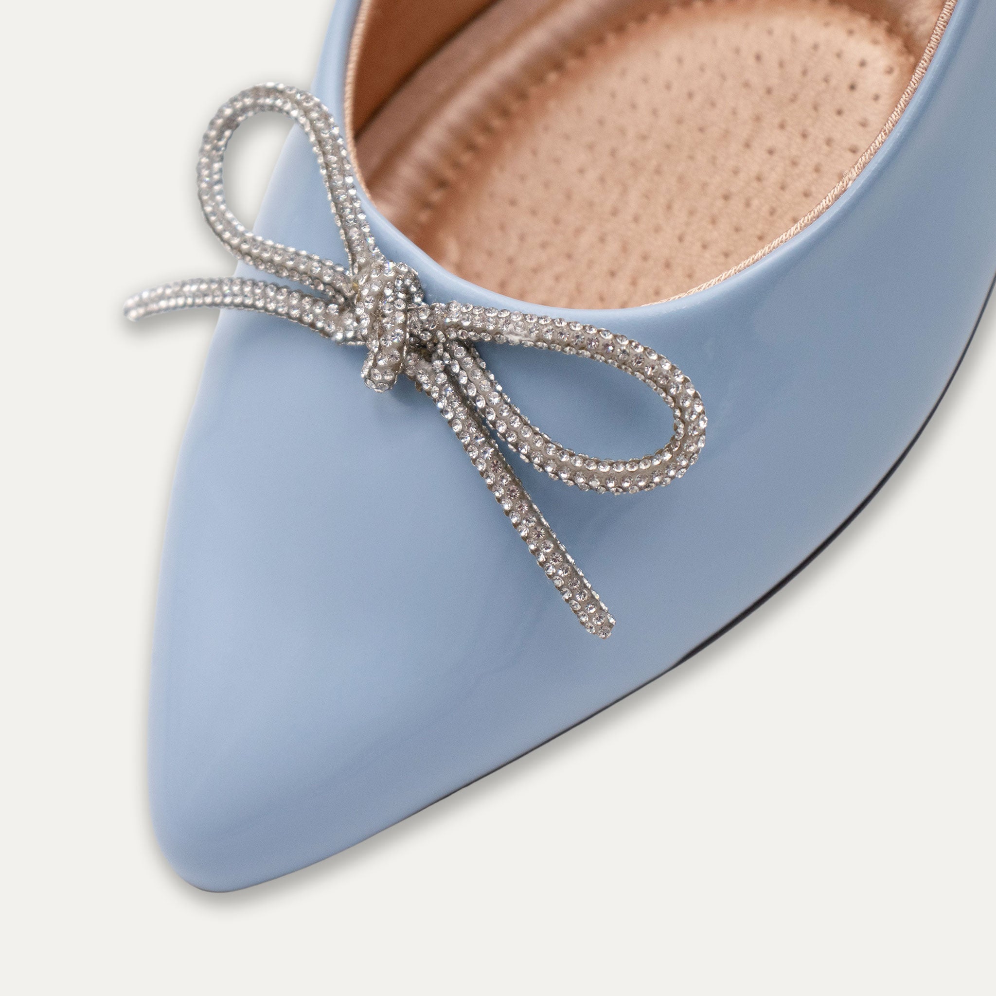 Luciana Crystal Bow Pointed Toe Flats Blue