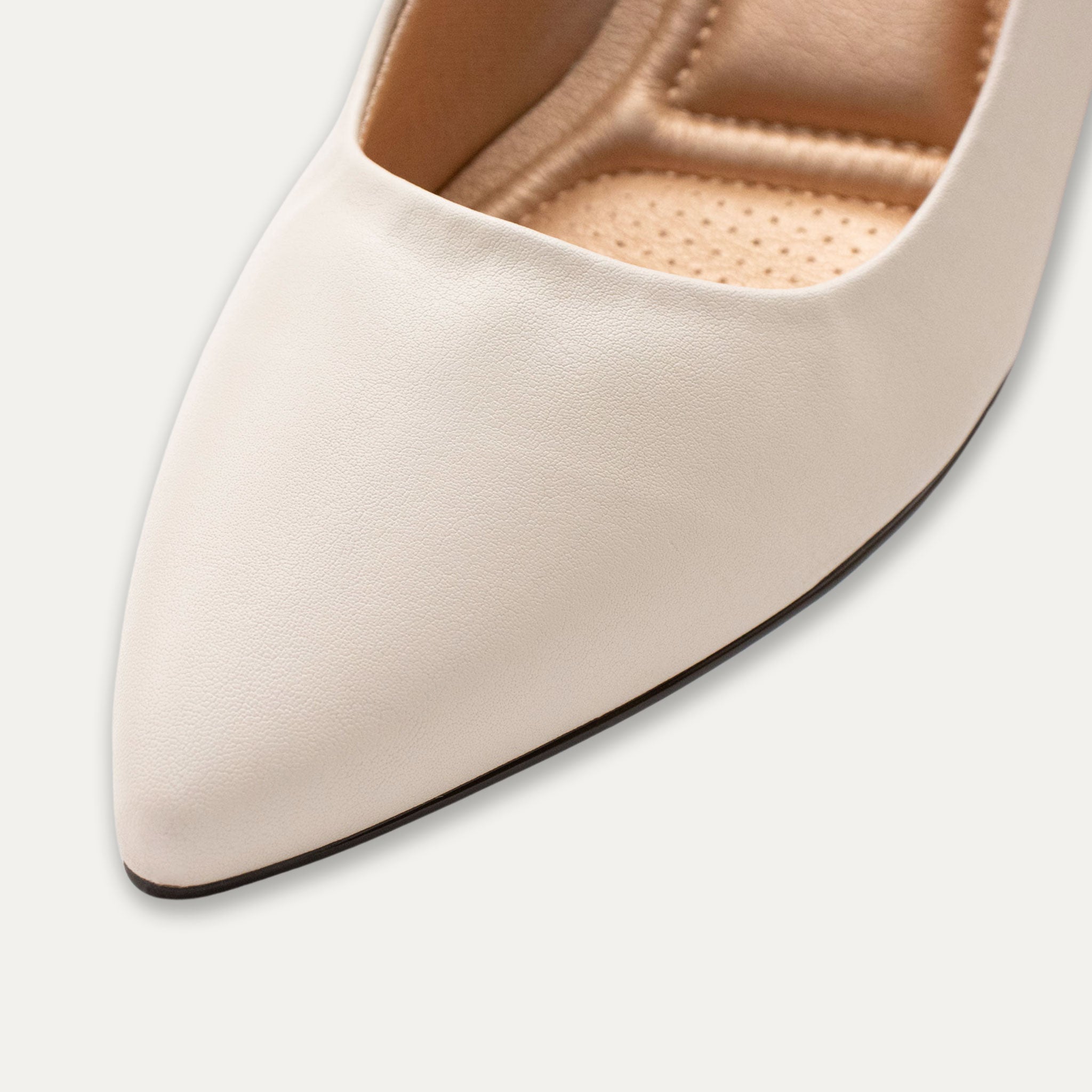 Valeria Off-White Pointed Toe Block Heels