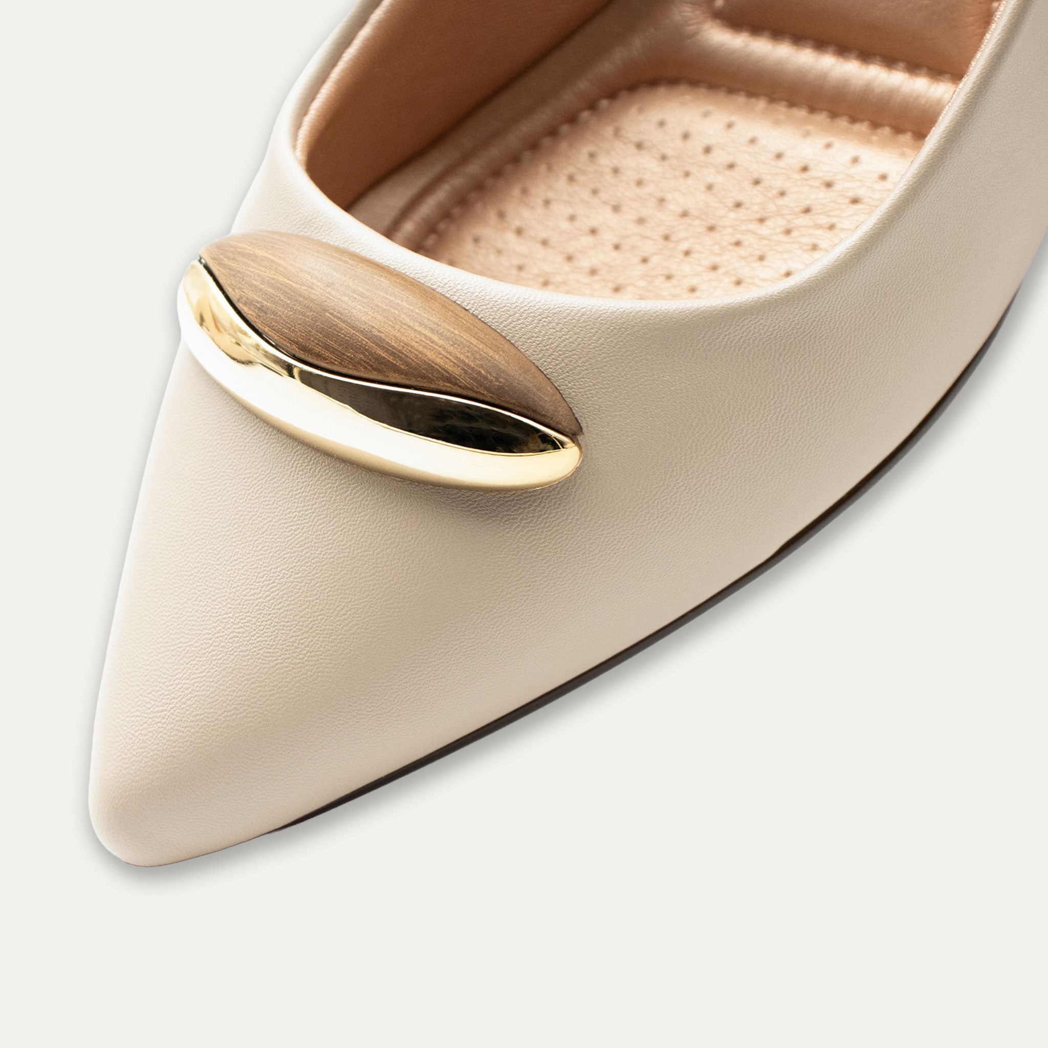 Violeta Latte Pointed Toe Block Heels