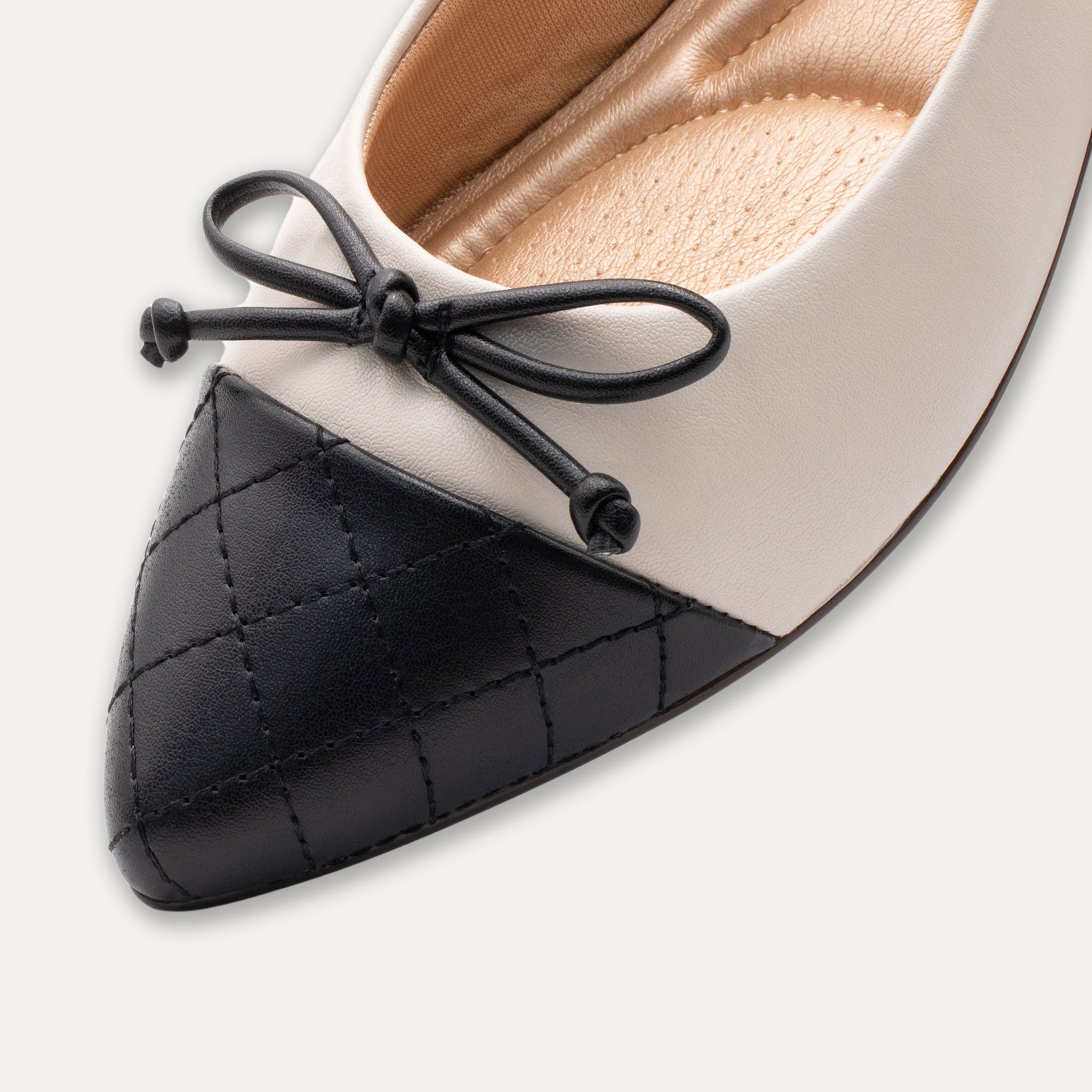 Camila Bow Two-Tone Off-White Pointed Toe Flats