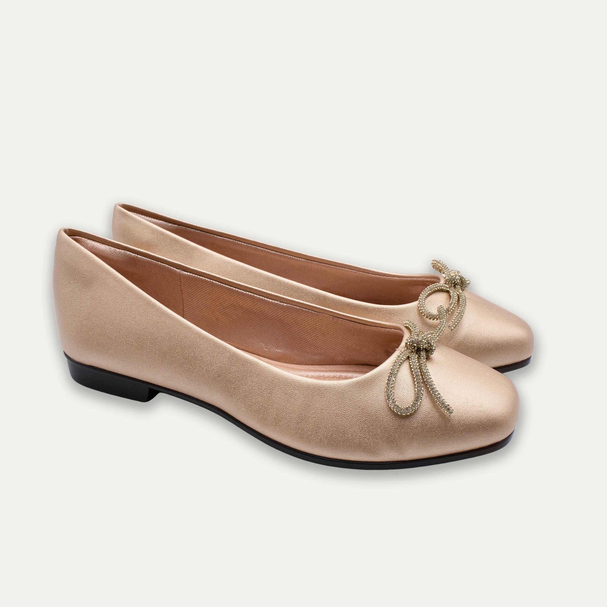 Lucia Metallic Bow Ballet Flats Light Gold