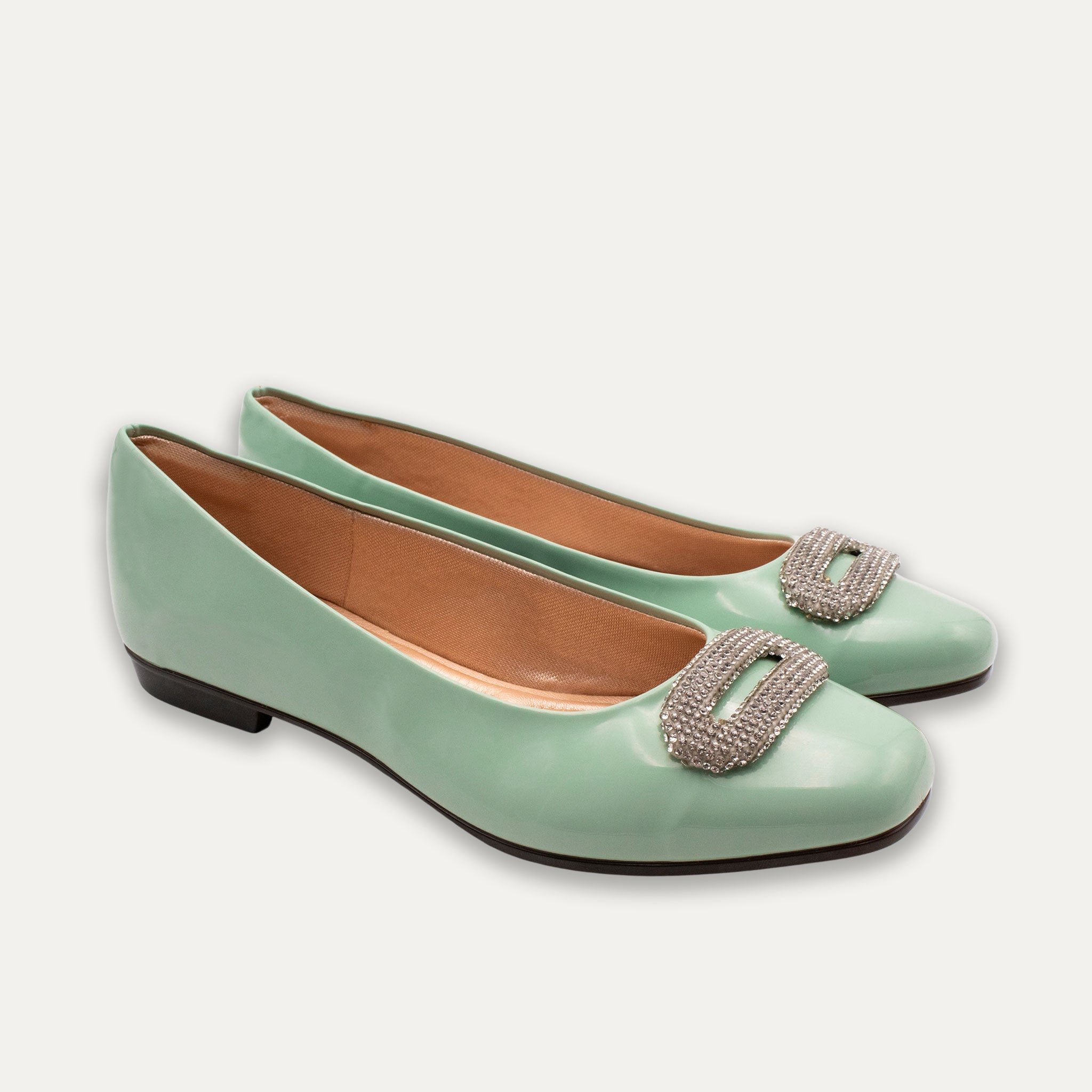 Adel Crystal Buckle Ballet Flats Matcha