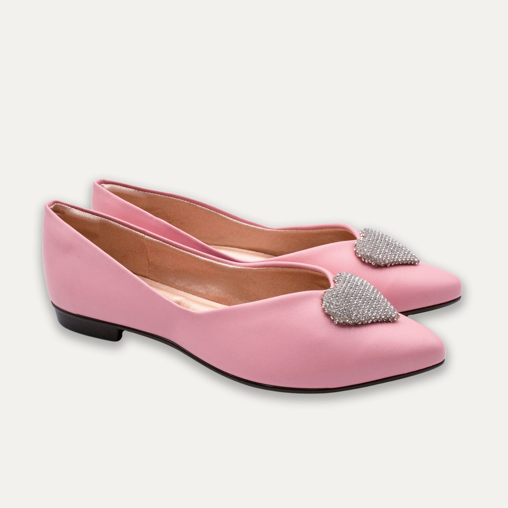 Leticia Heart Pointed Toe Flats Pink