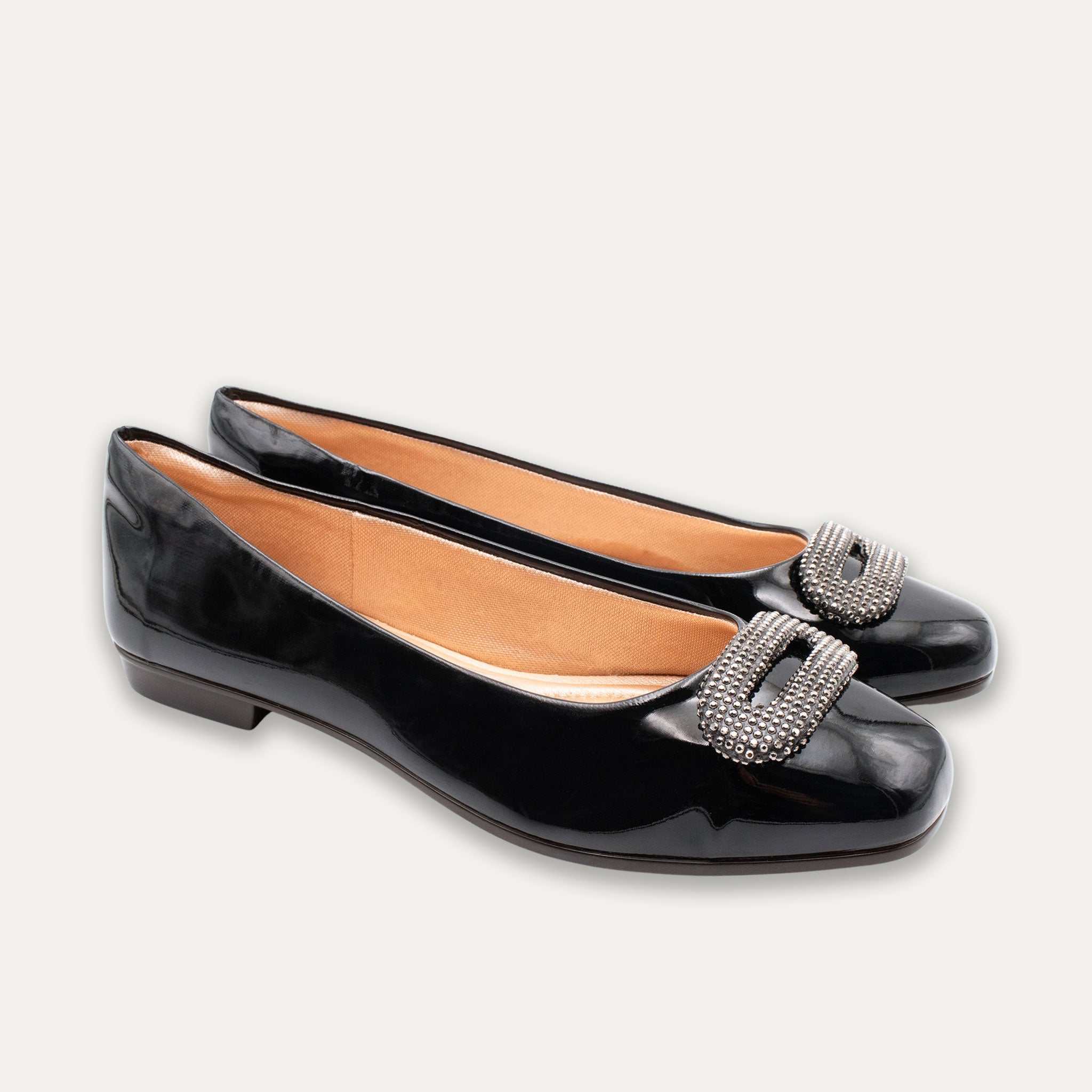 Adel Crystal Buckle Ballet Flats Black