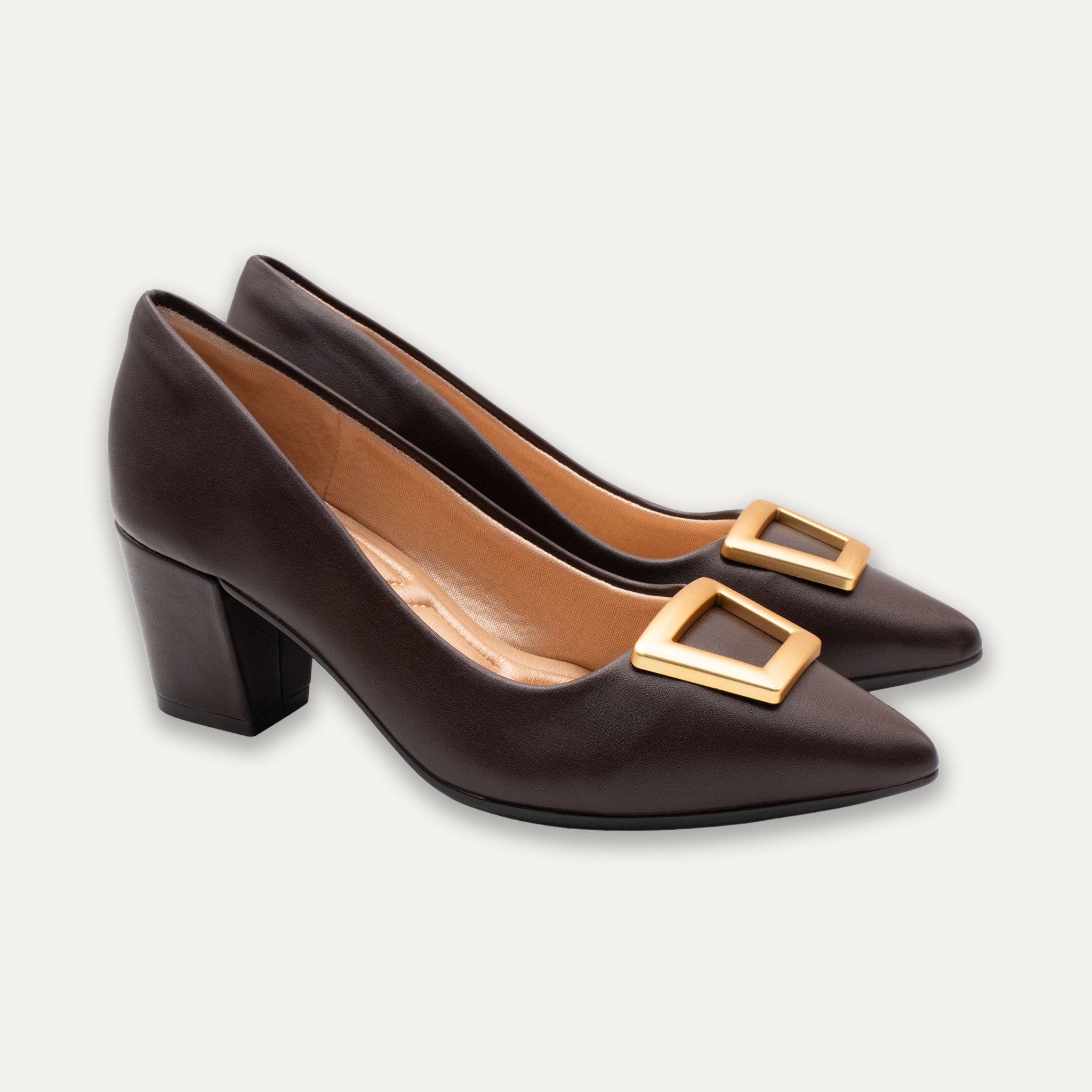 Verena Coffee Pointed Toe Block Heels