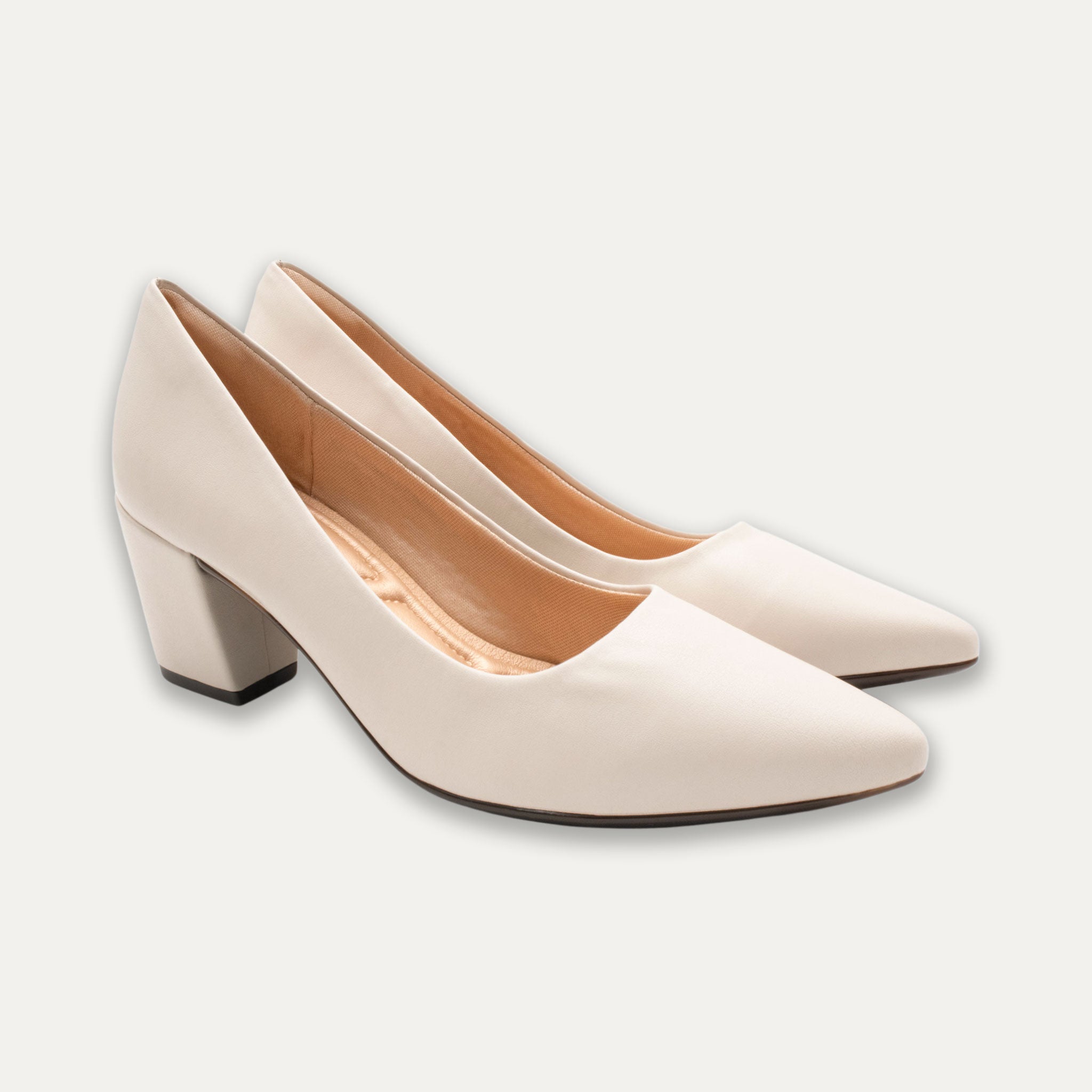 Valeria Off-White Pointed Toe Block Heels