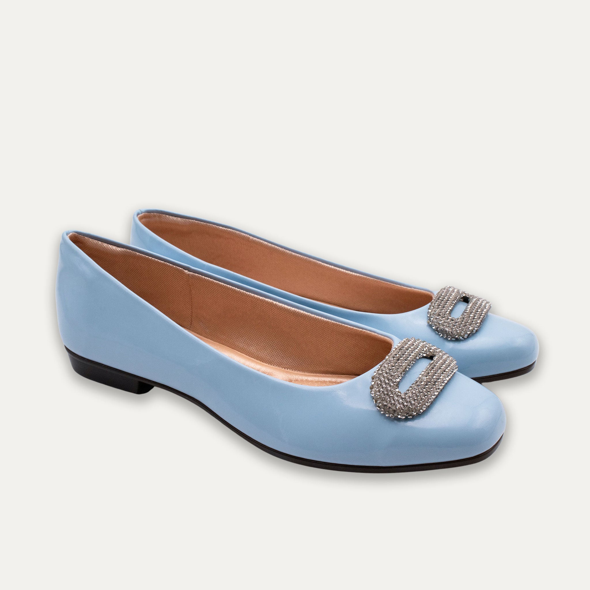 Adel Crystal Buckle Ballet Flats Blue
