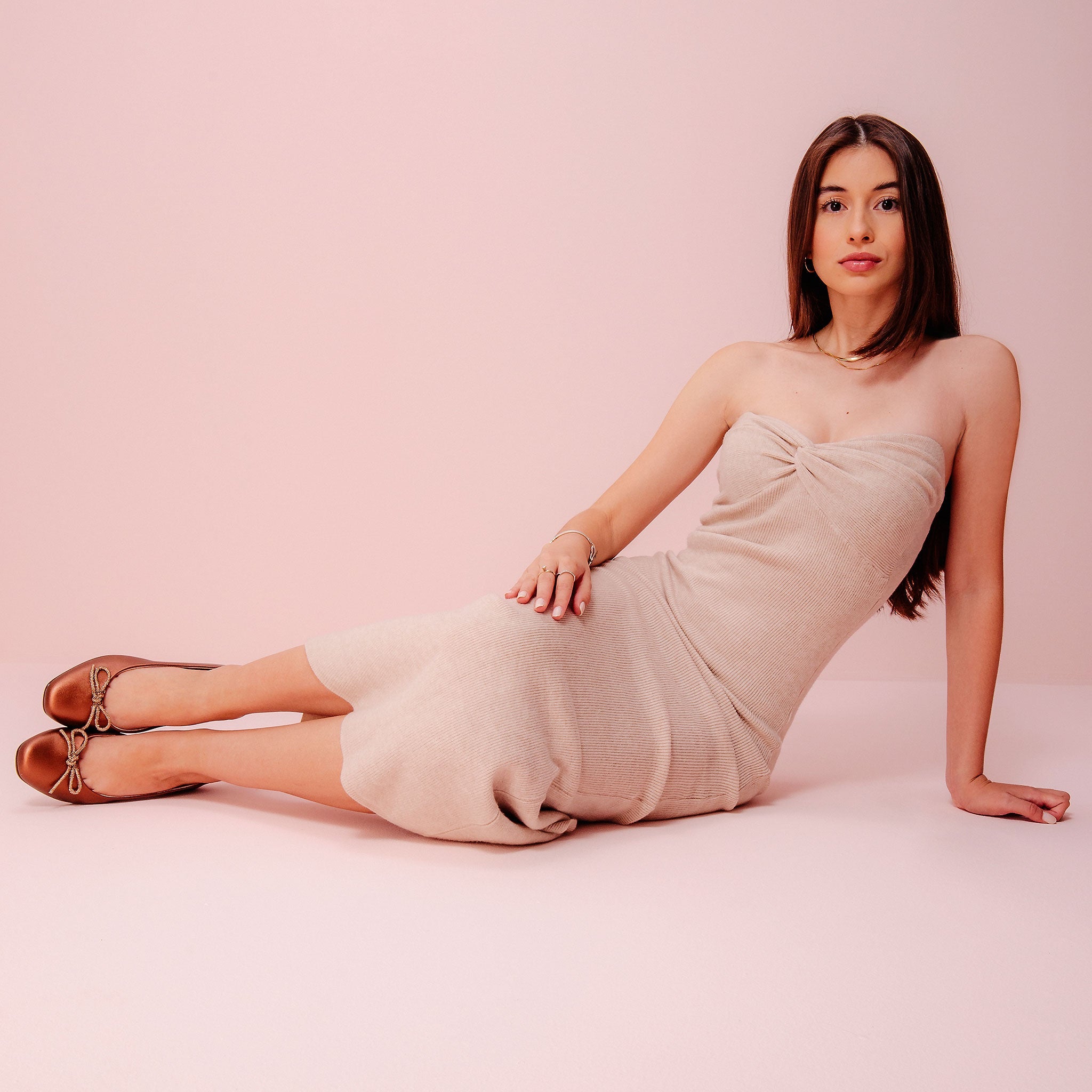 Lucia Metallic Bow Ballet Flats Bronze