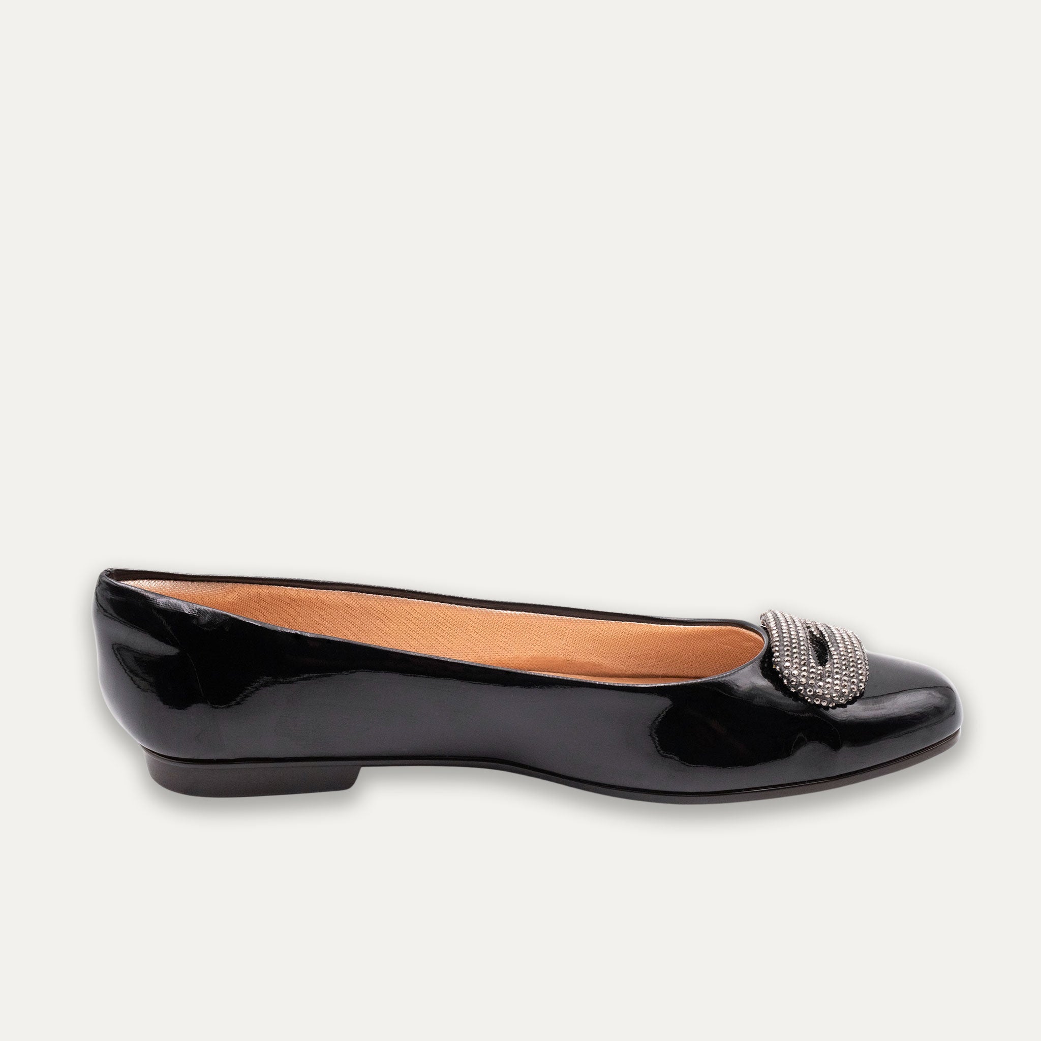 Adel Crystal Buckle Ballet Flats Black