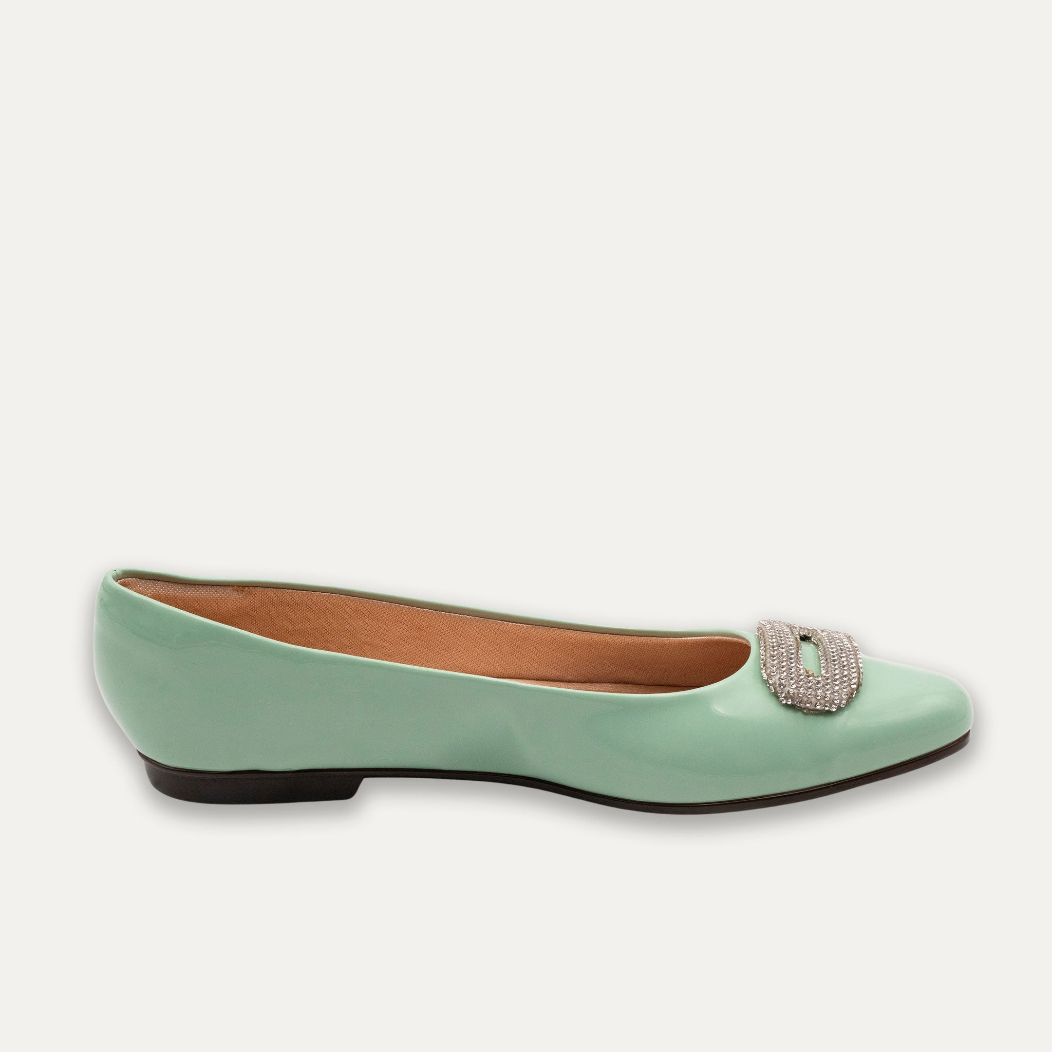 Adel Crystal Buckle Ballet Flats Matcha