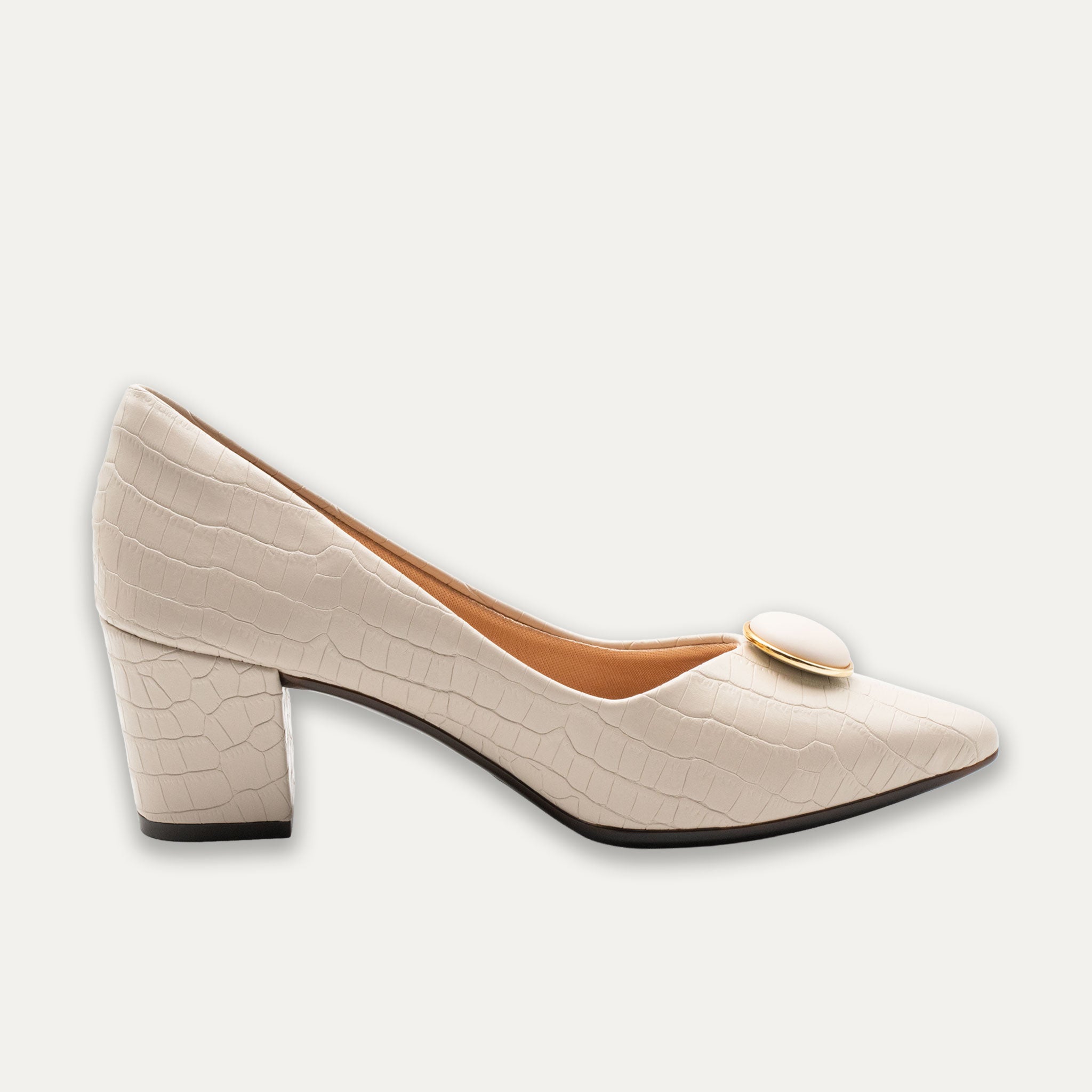 Vania Off-White Pointed Toe Block Heels