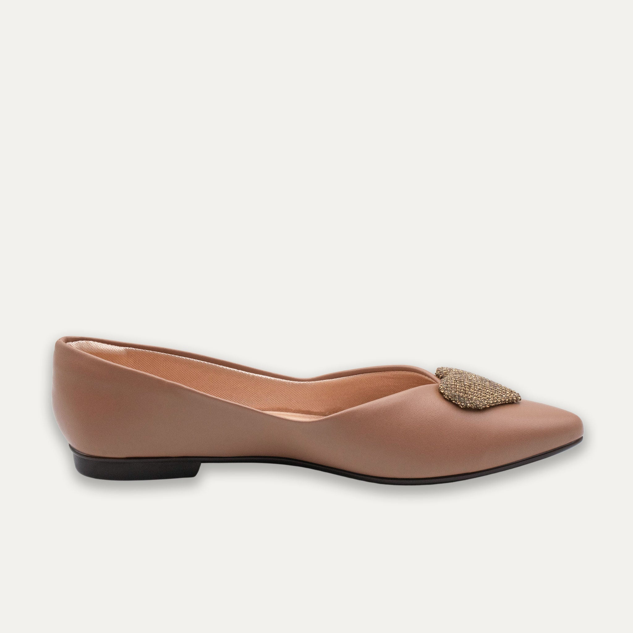 Leticia Heart Pointed Toe Flats Tan