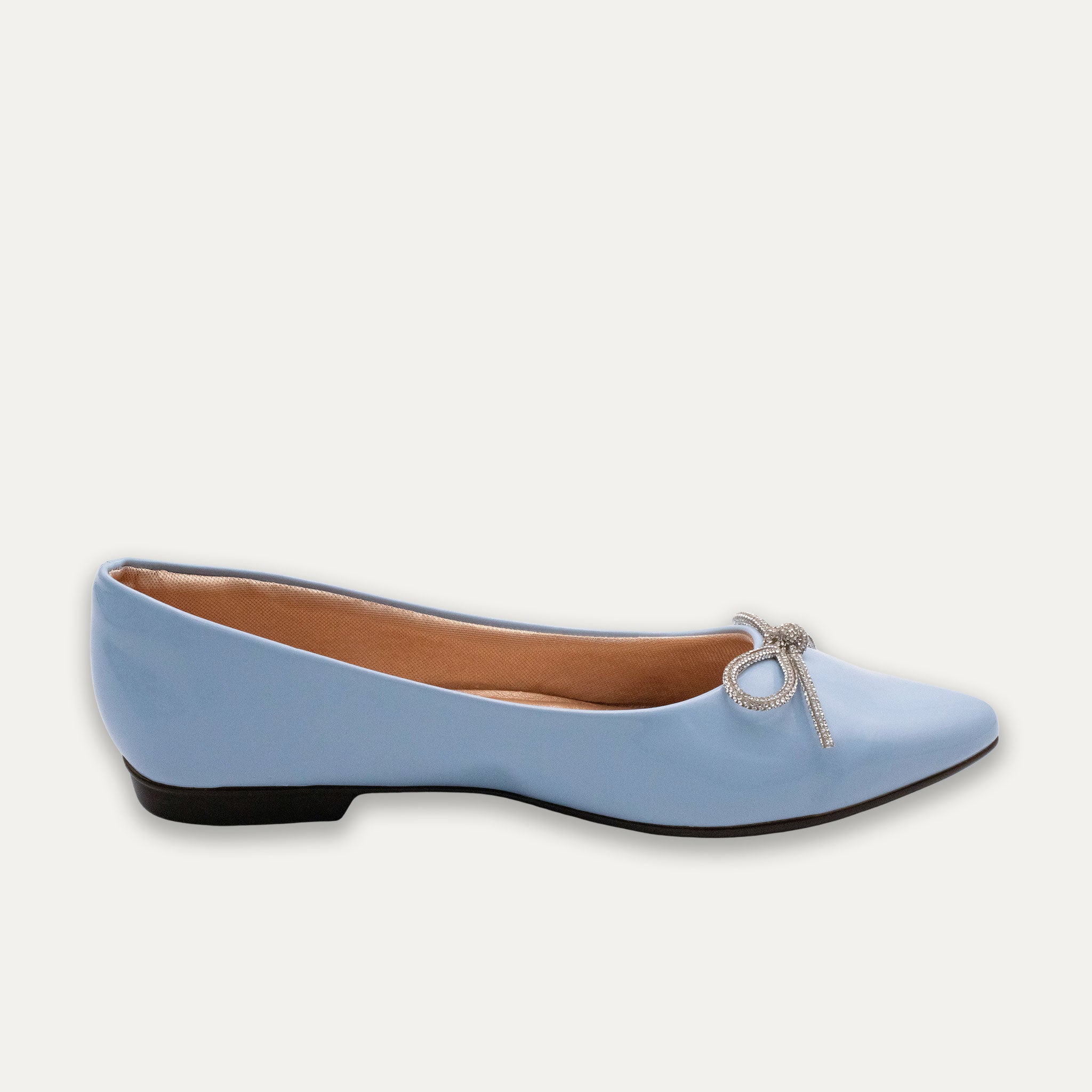 Luciana Crystal Bow Pointed Toe Flats Blue