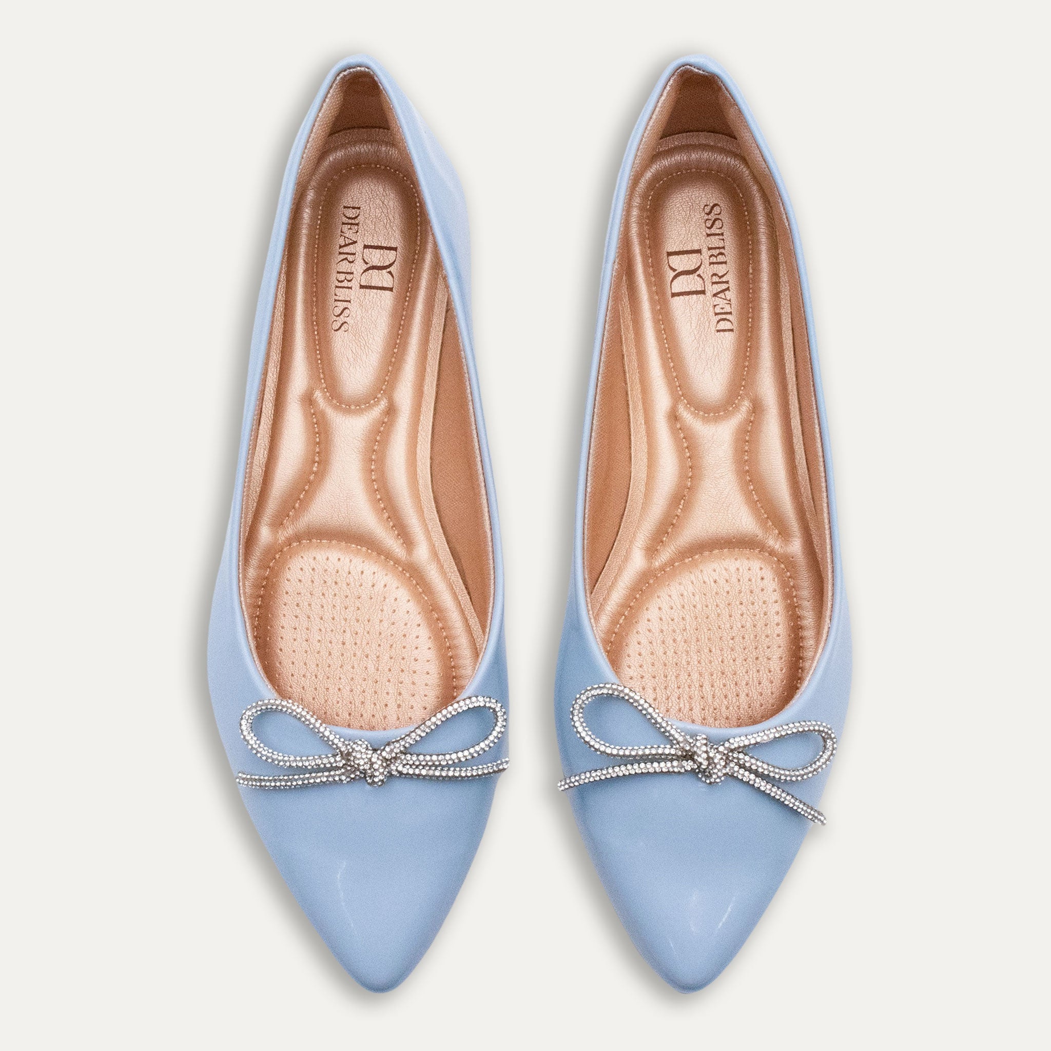 Luciana Crystal Bow Pointed Toe Flats Blue
