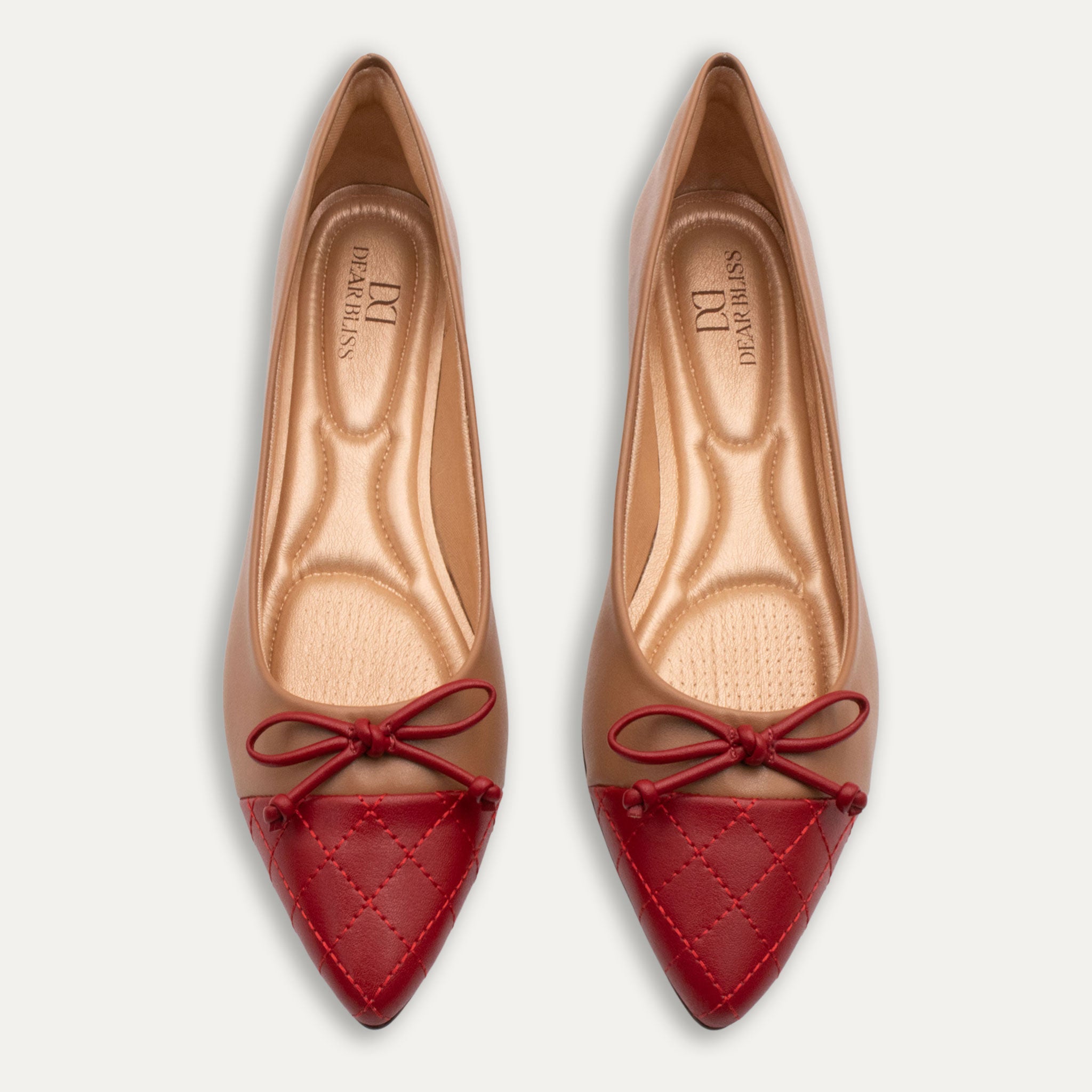 Camila Bow Two-Tone Tan Pointed Flats