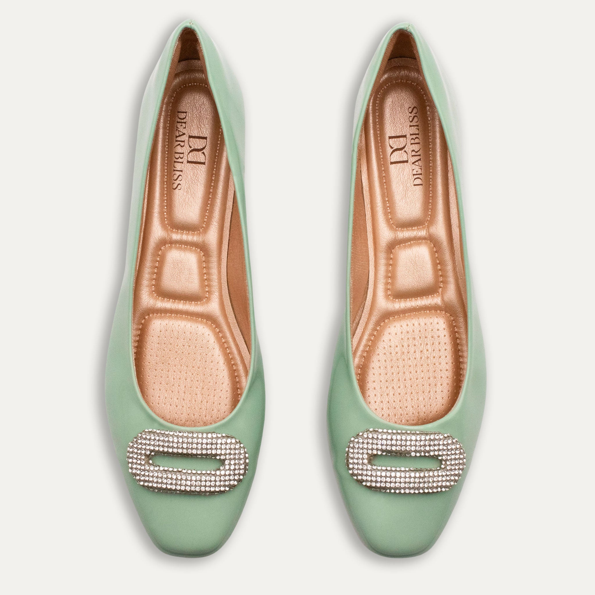 Adel Crystal Buckle Ballet Flats Matcha