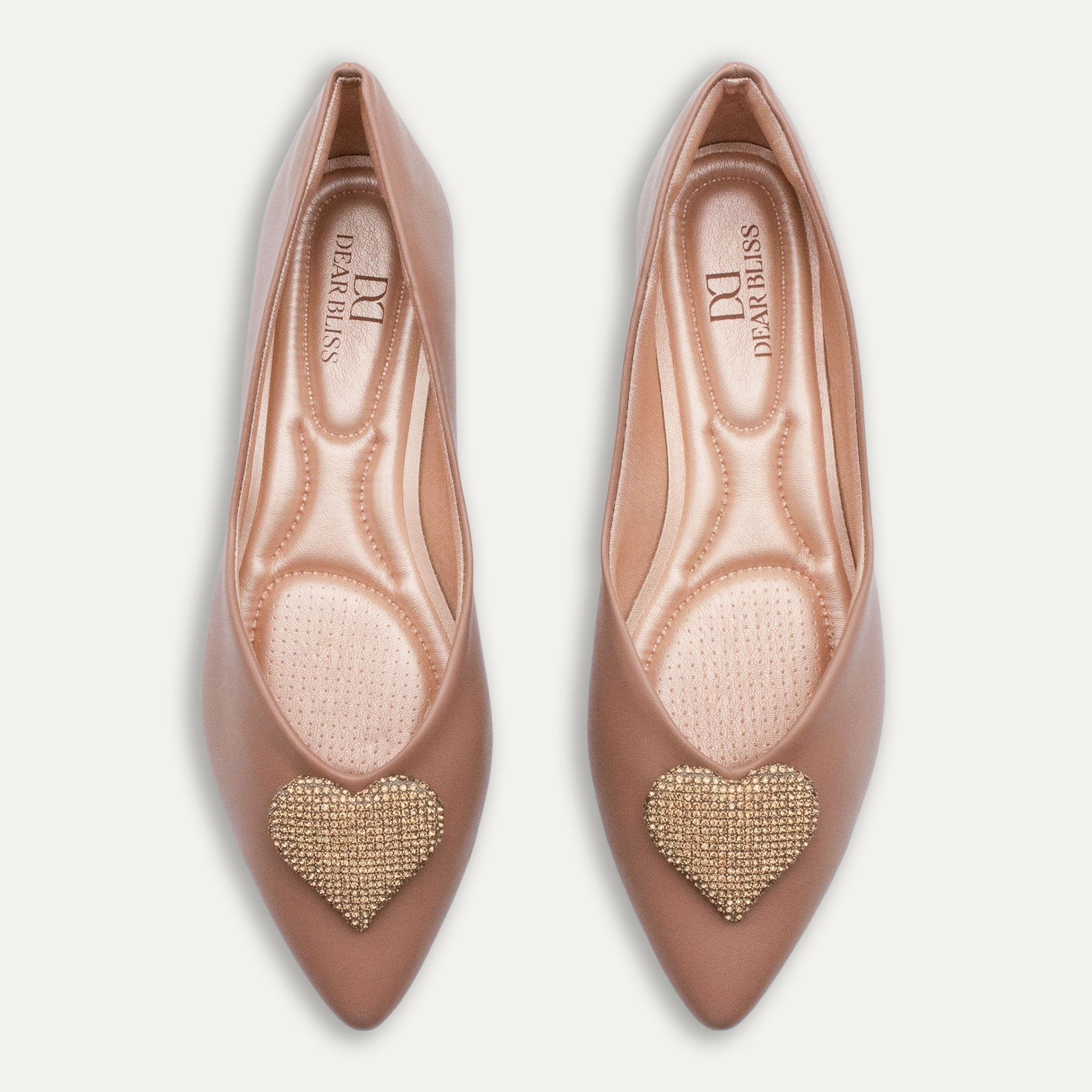 Leticia Heart Pointed Toe Flats Tan