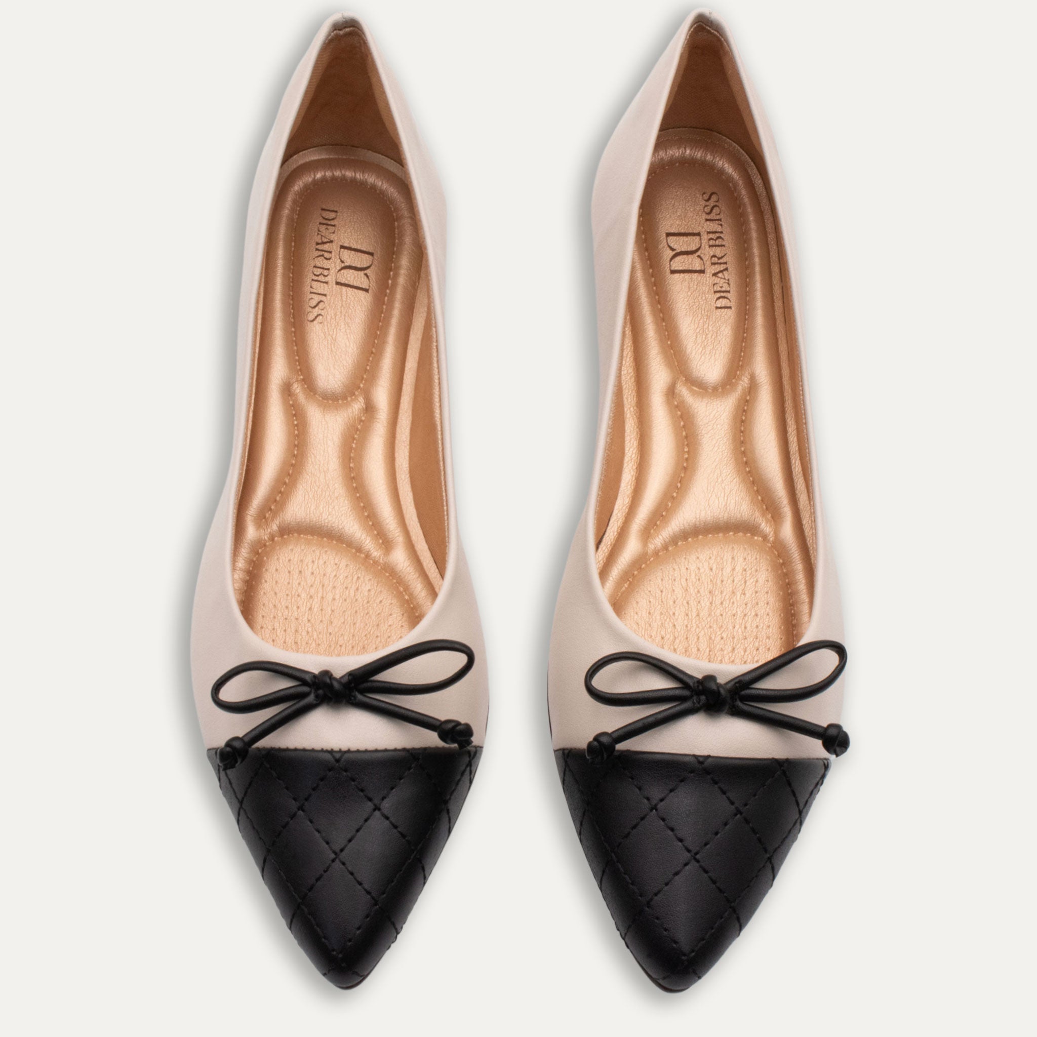 Camila Bow Two-Tone Off-White Pointed Toe Flats