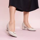 Vania Off-White Pointed Toe Block Heels