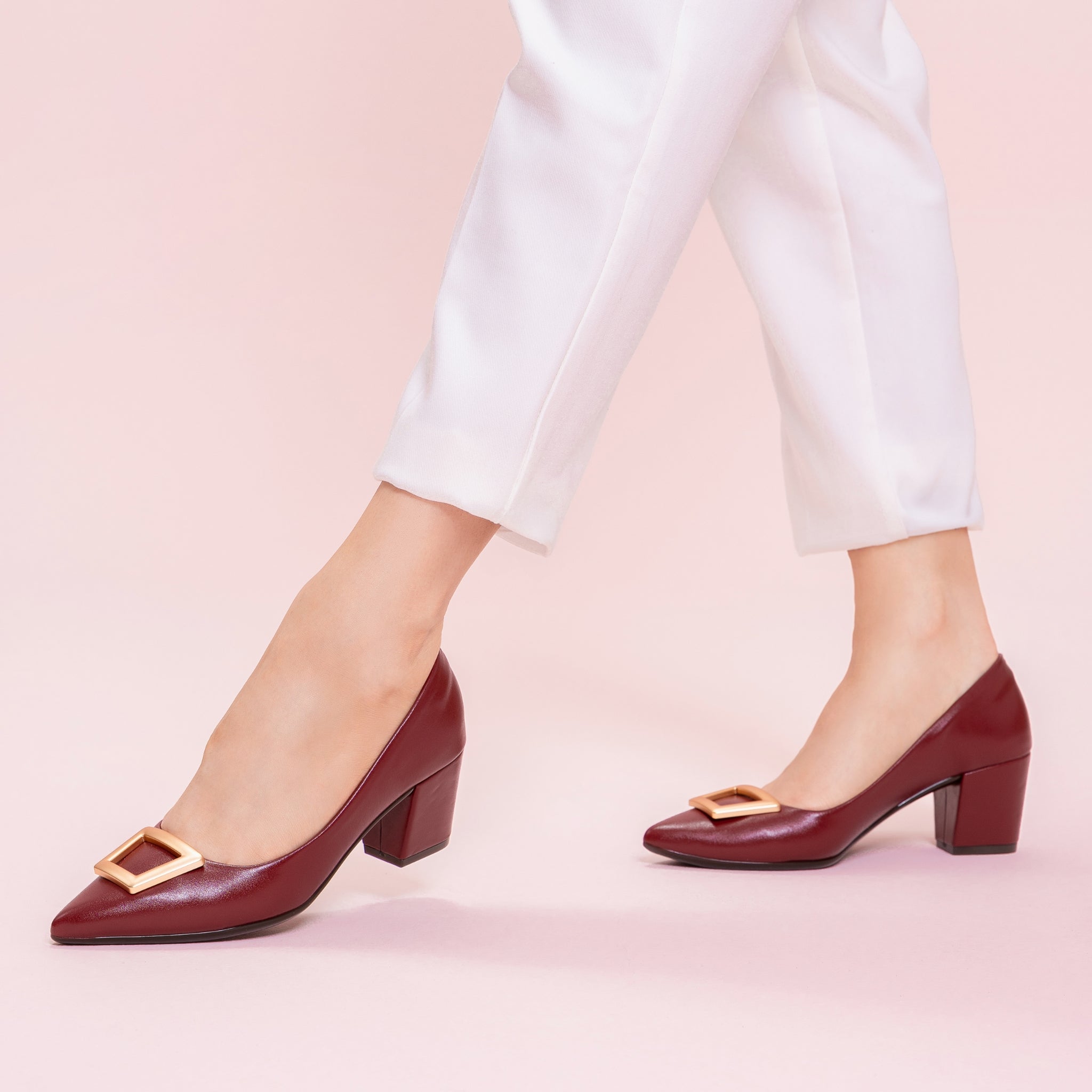Verena Burgundy Pointed Toe Block Heels