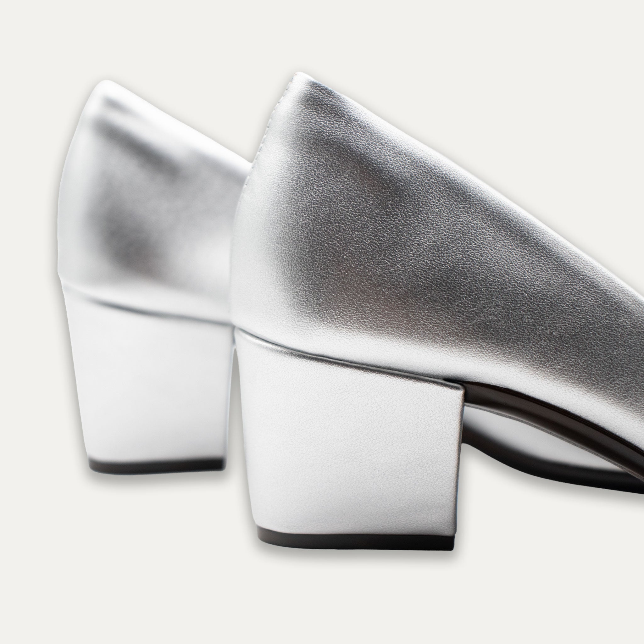 Valera Silver Pointed Toe Block Heels