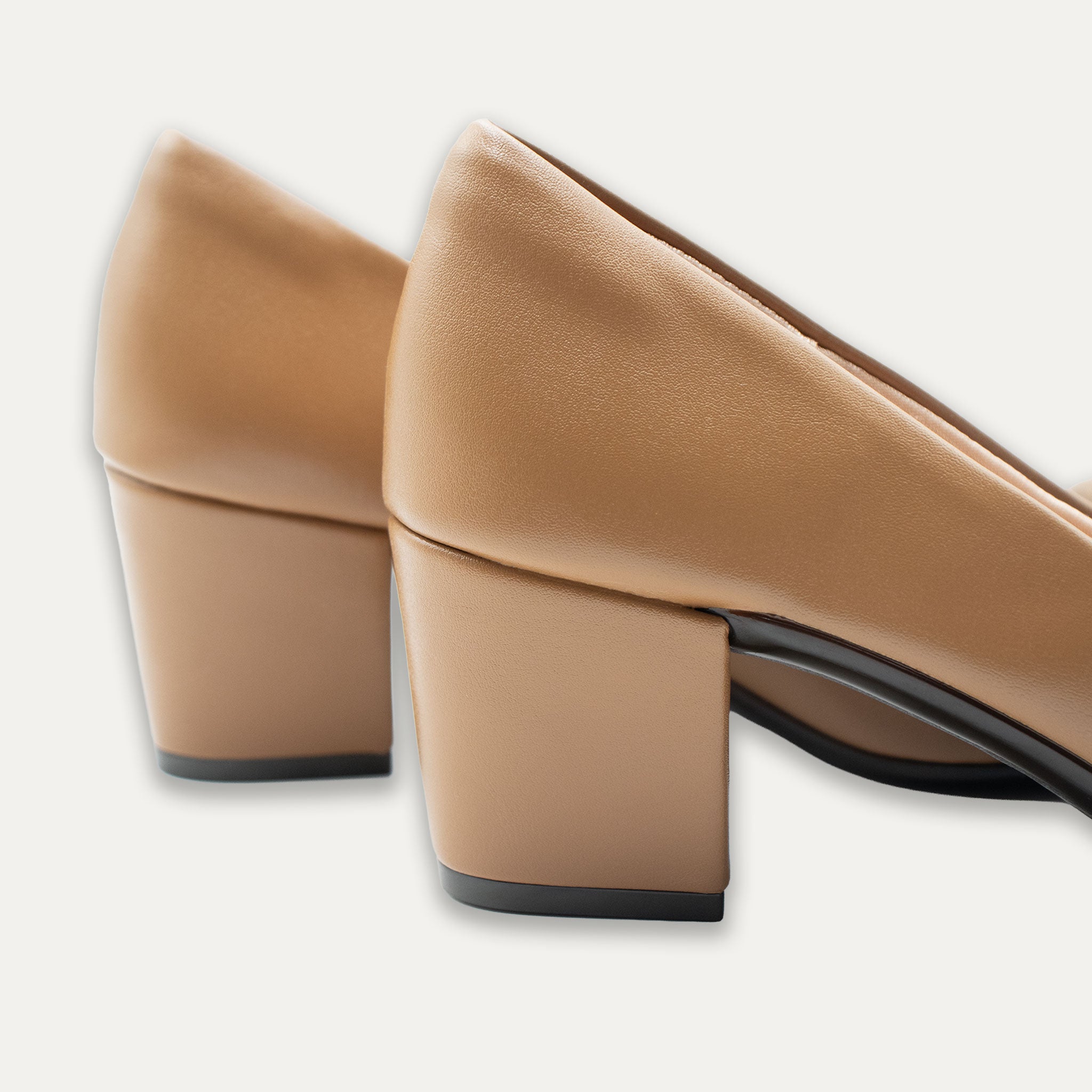 Violeta Cappuccino Pointed Toe Block Heels