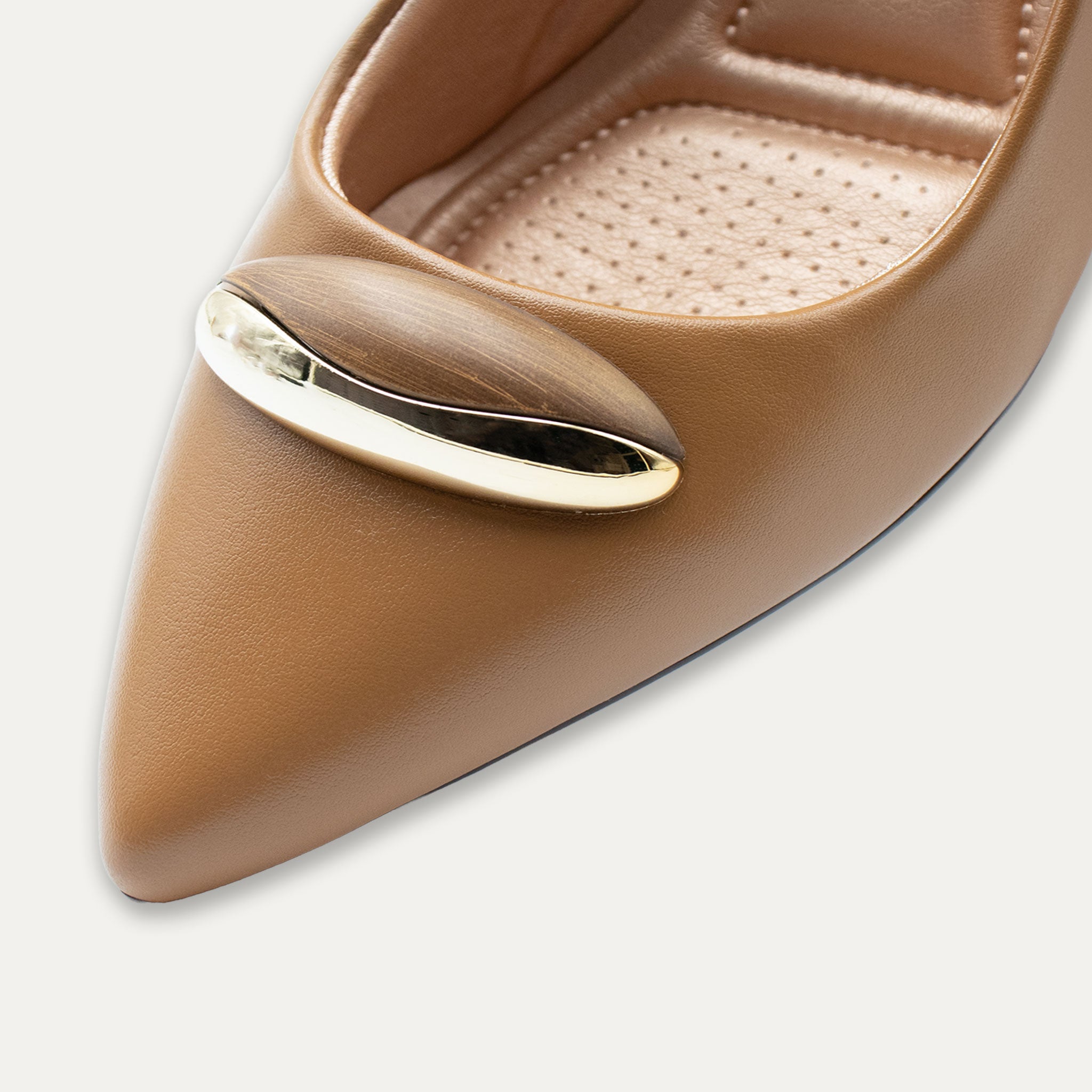 Violeta Cappuccino Pointed Toe Block Heels