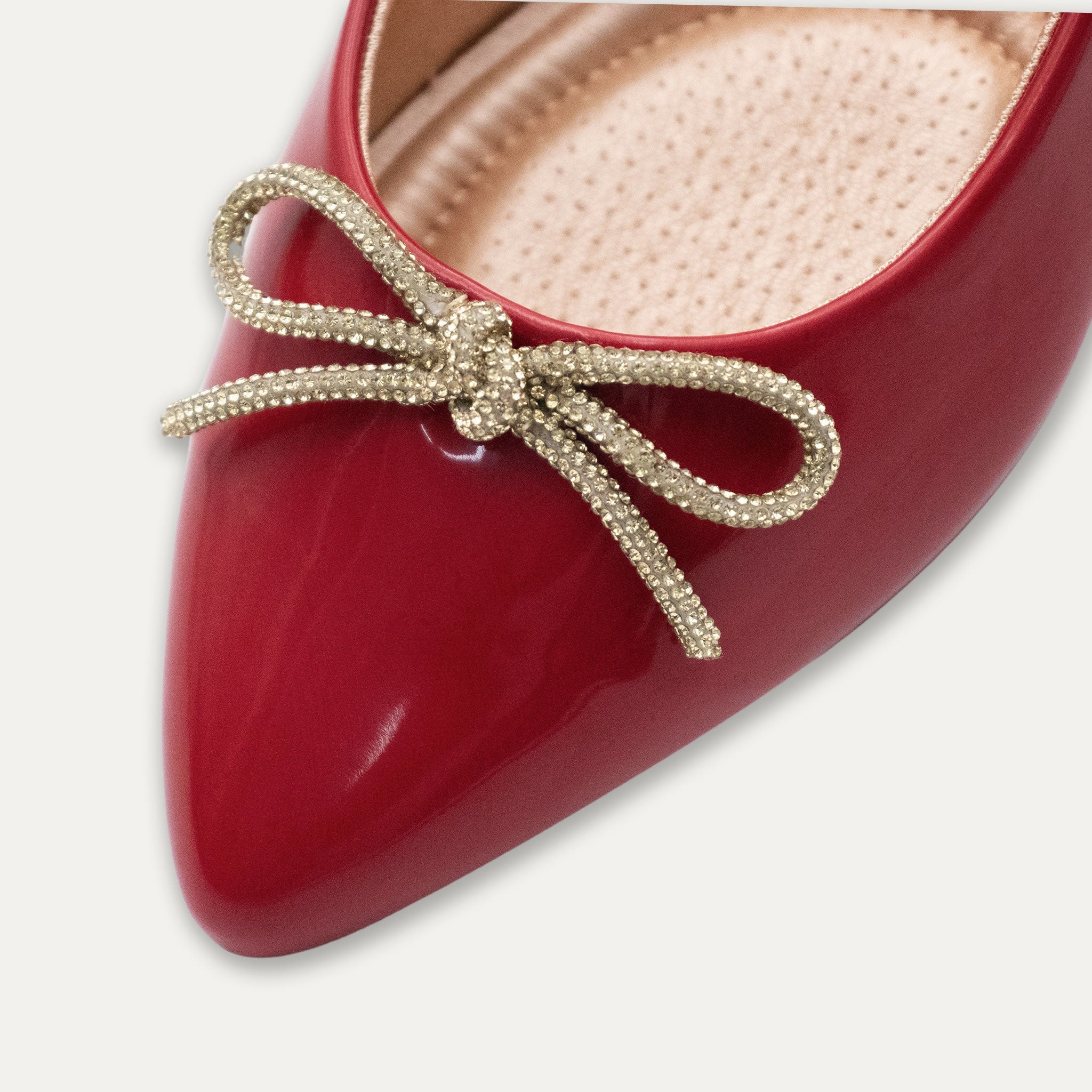 Luciana Crystal Bow Pointed Toe Flats Red