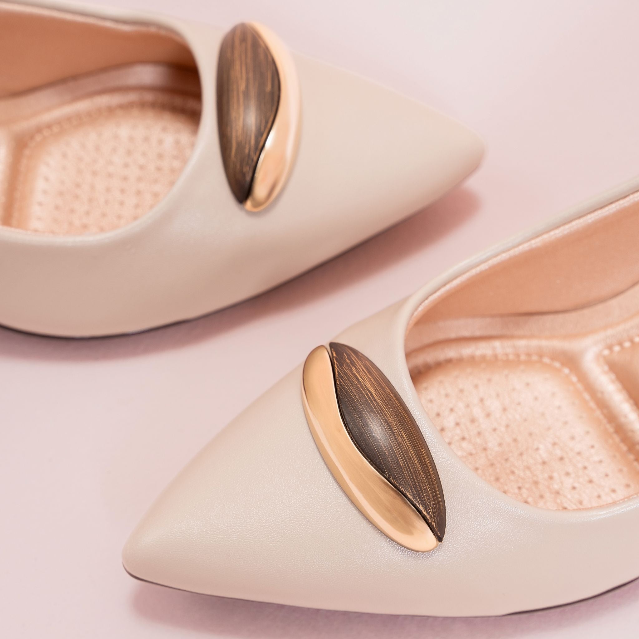 Violeta Latte Pointed Toe Block Heels