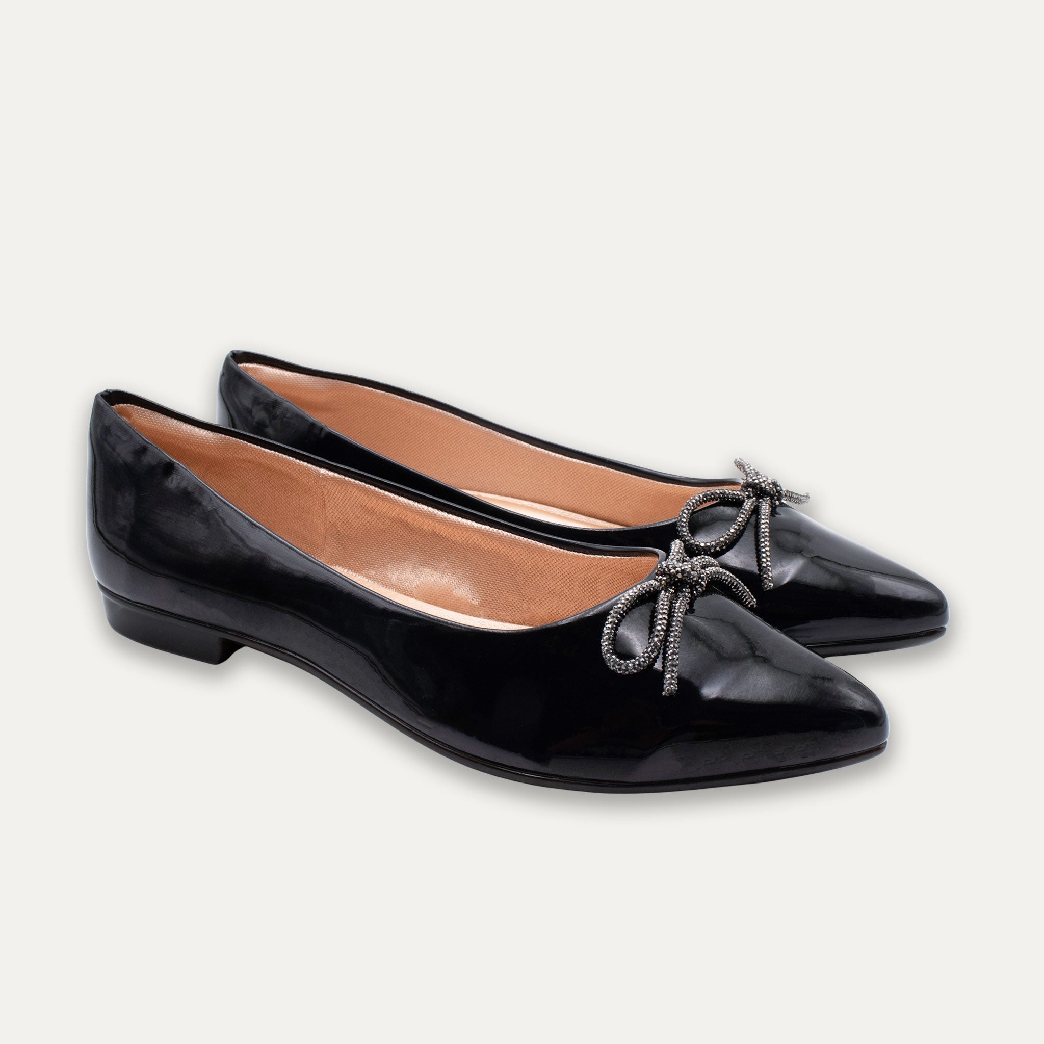 Luciana Crystal Bow Pointed Toe Flats Black