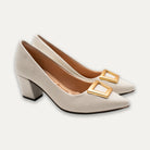Verena Off-White Pointed Toe Block Heels