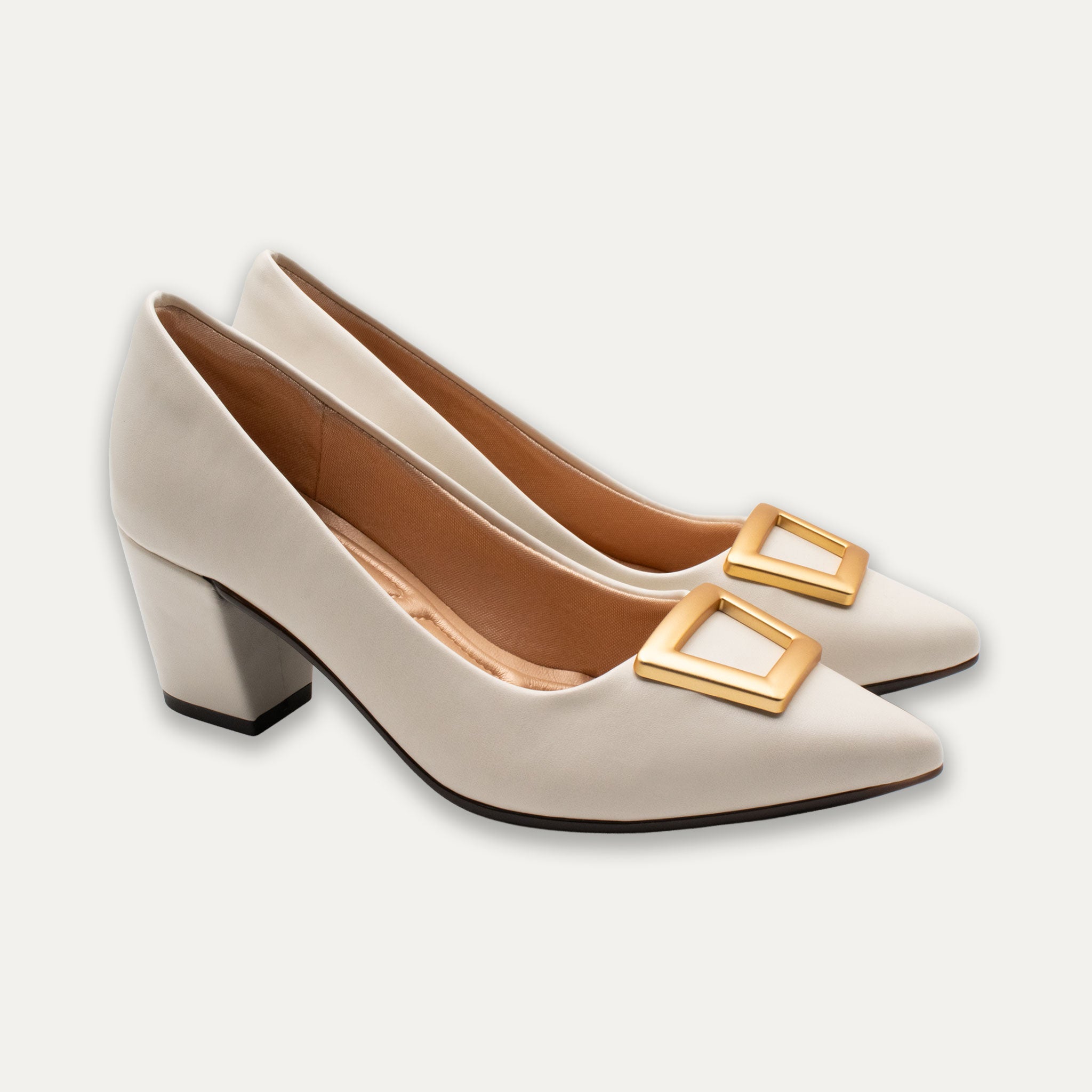 Verena Off-White Pointed Toe Block Heels