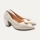 Vania Off-White Pointed Toe Block Heels