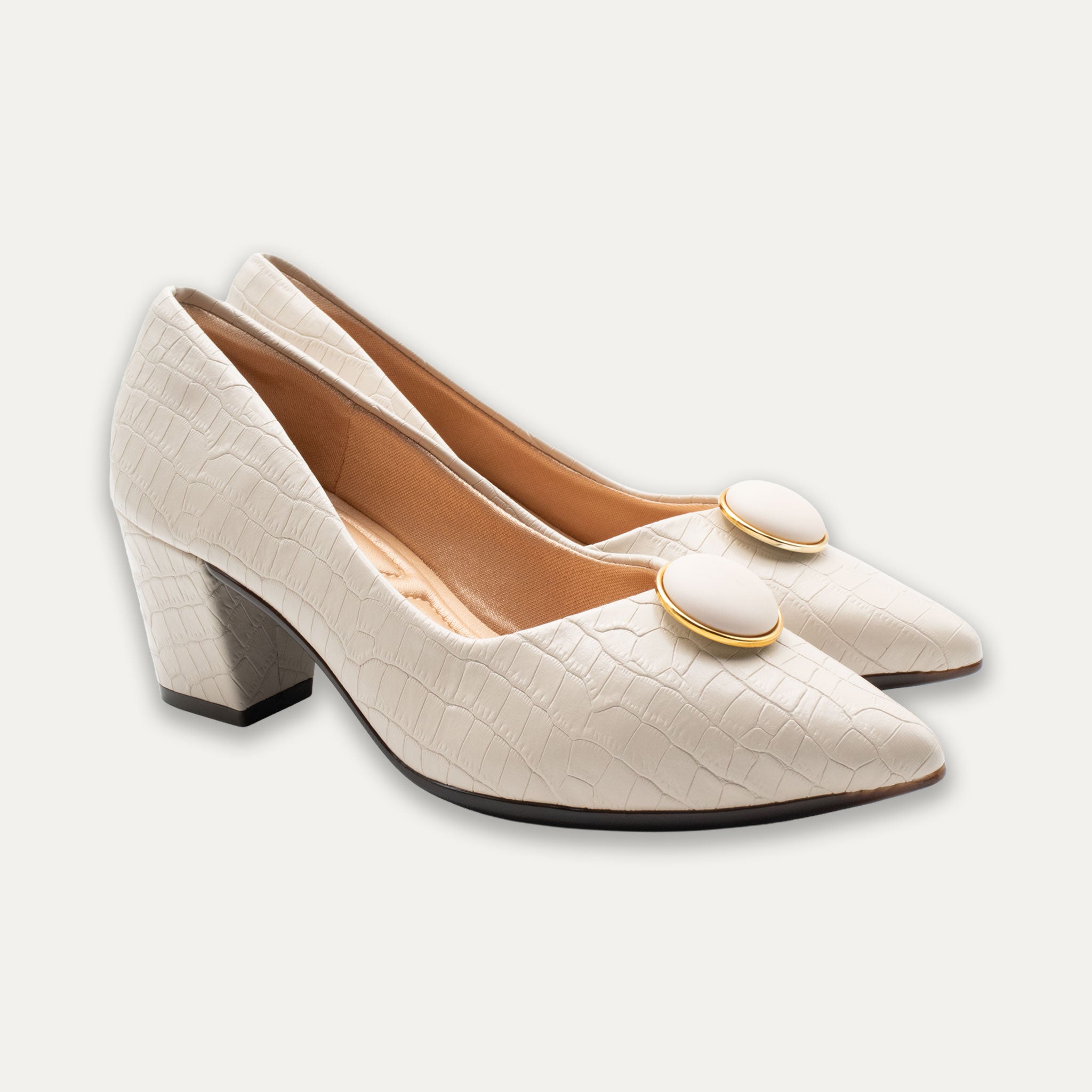 Vania Off-White Pointed Toe Block Heels