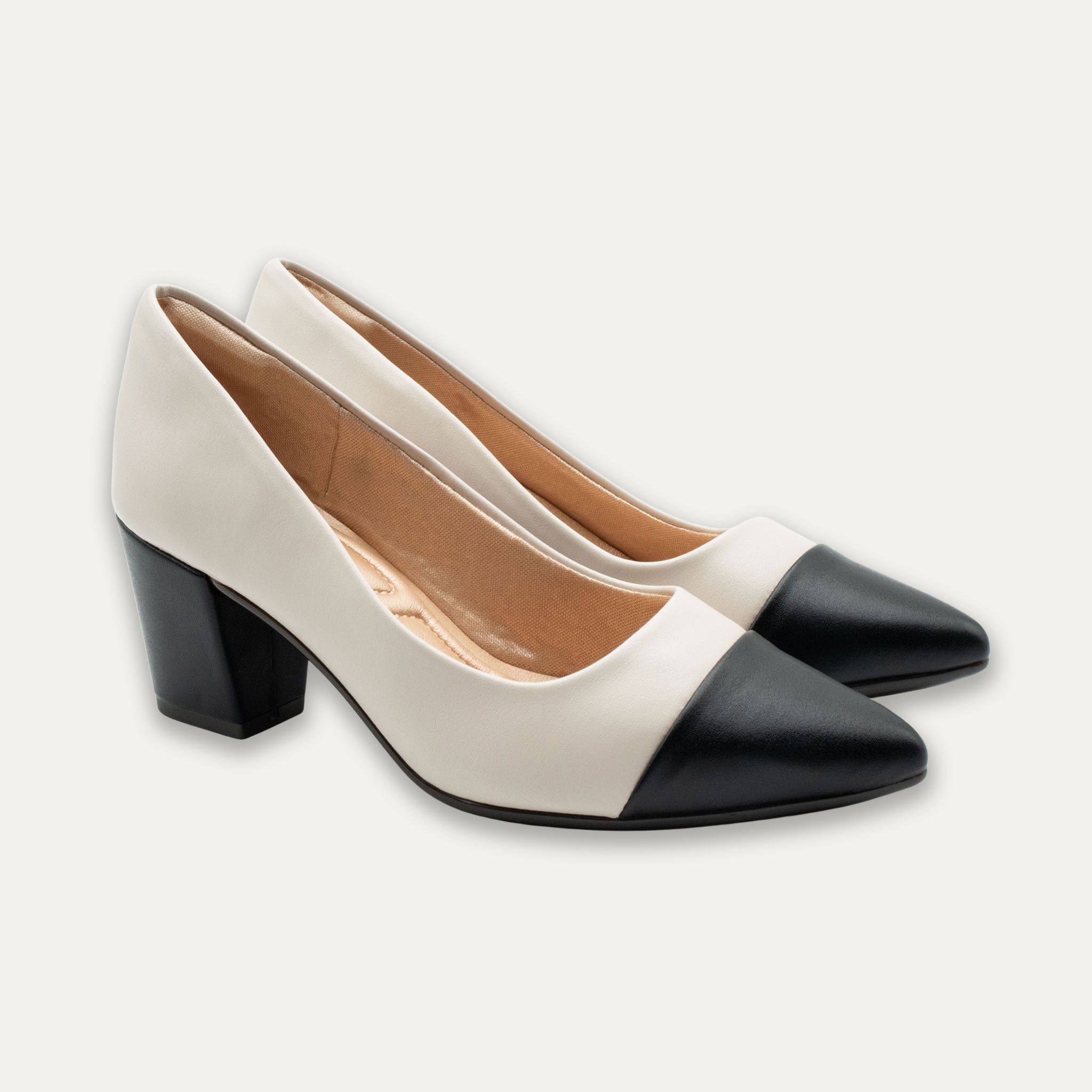 Vilma Two-Tone Off-White Block Heels