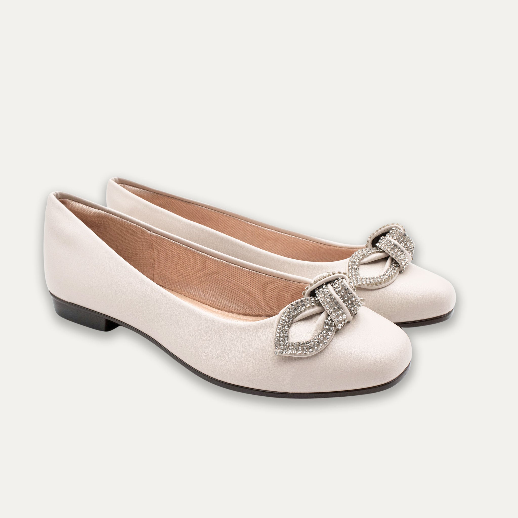 Catalina Crystal Bow Ballet Flats Off White