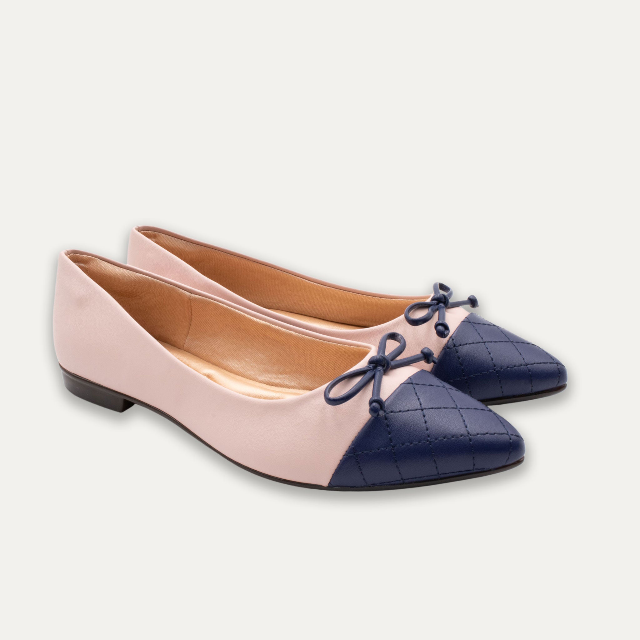 Camila Bow Two-Tone Tea Rose Pointed Flats