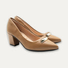 Violeta Cappuccino Pointed Toe Block Heels