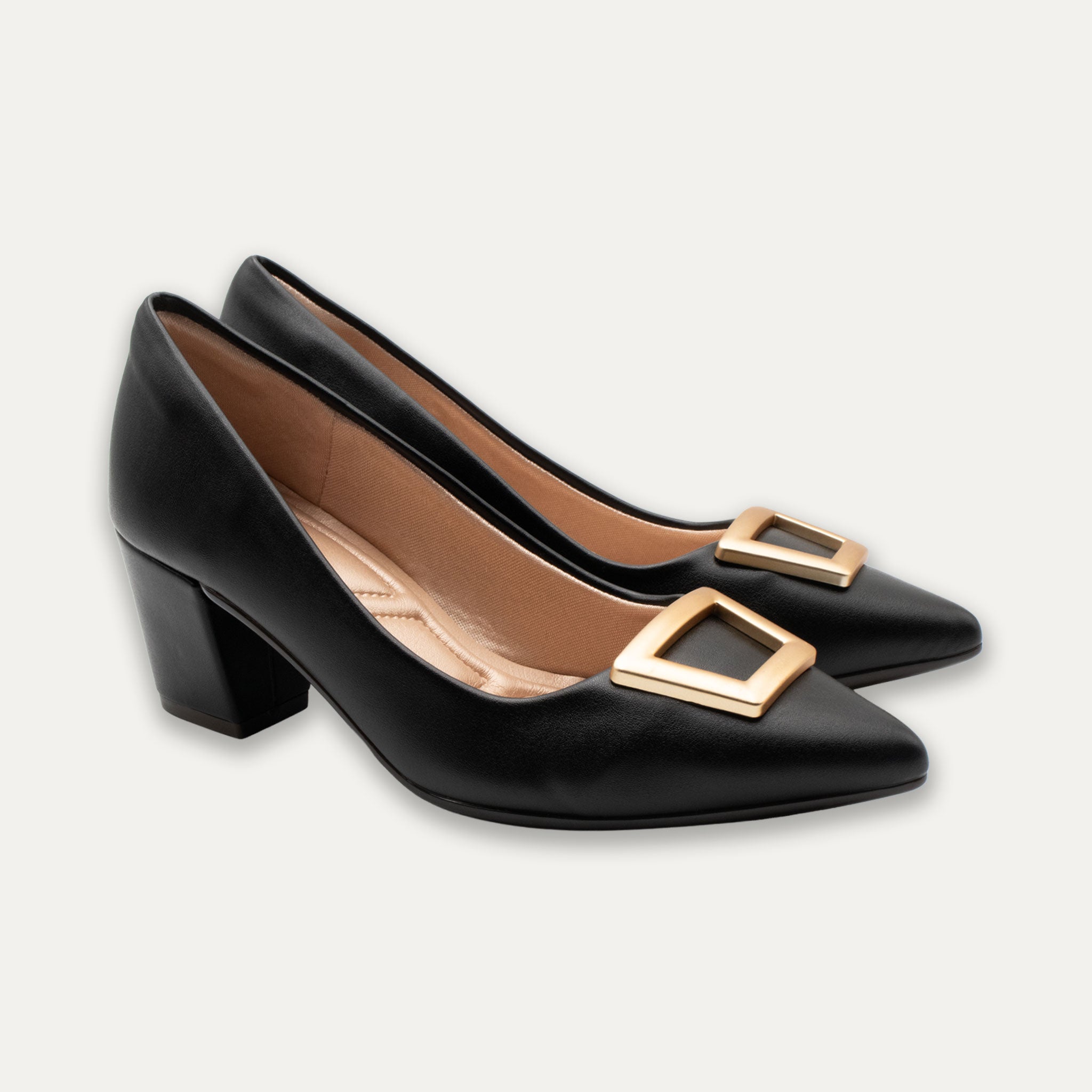 Verena Black Pointed Toe Block Heels