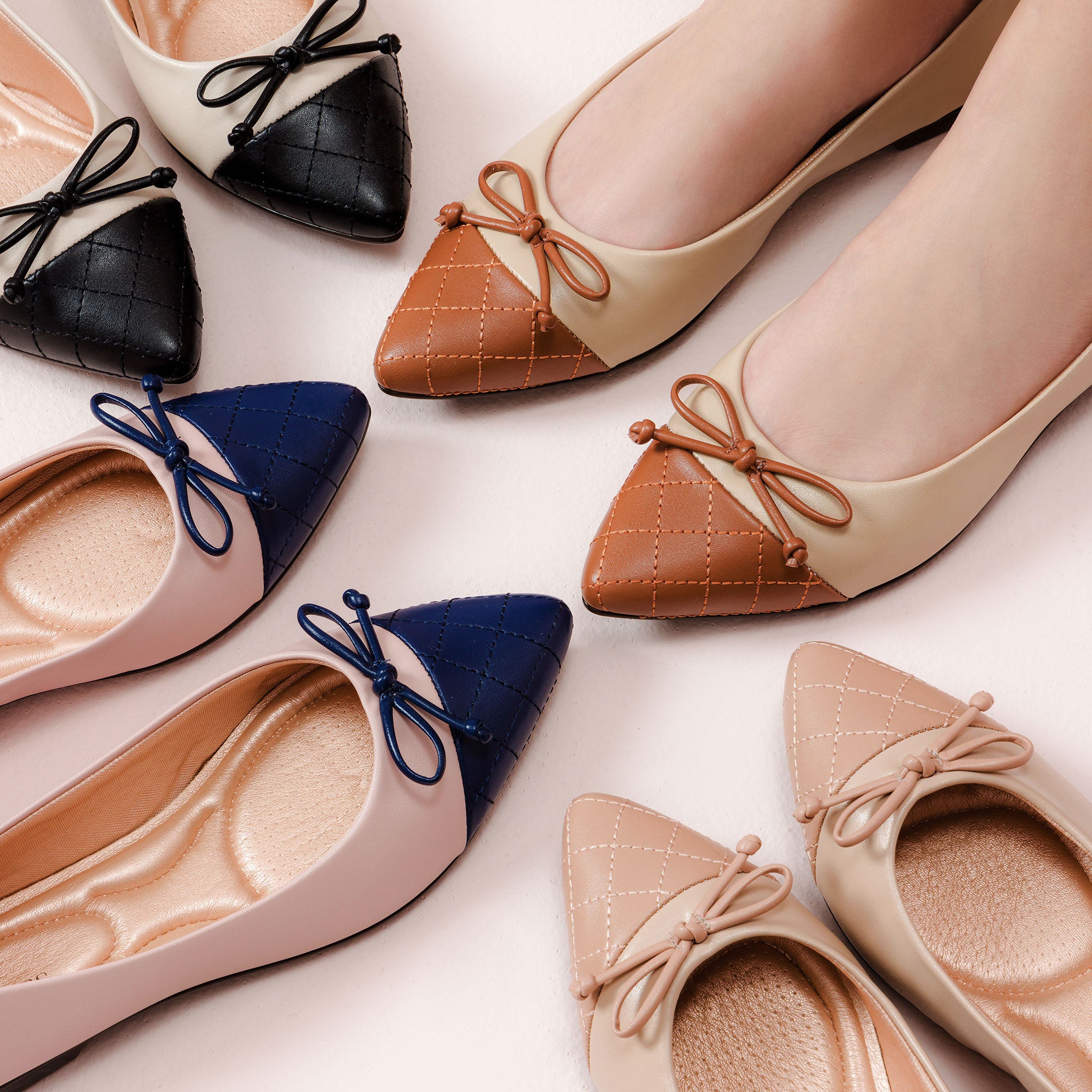 Camila Bow Two-Tone Tea Rose Pointed Flats