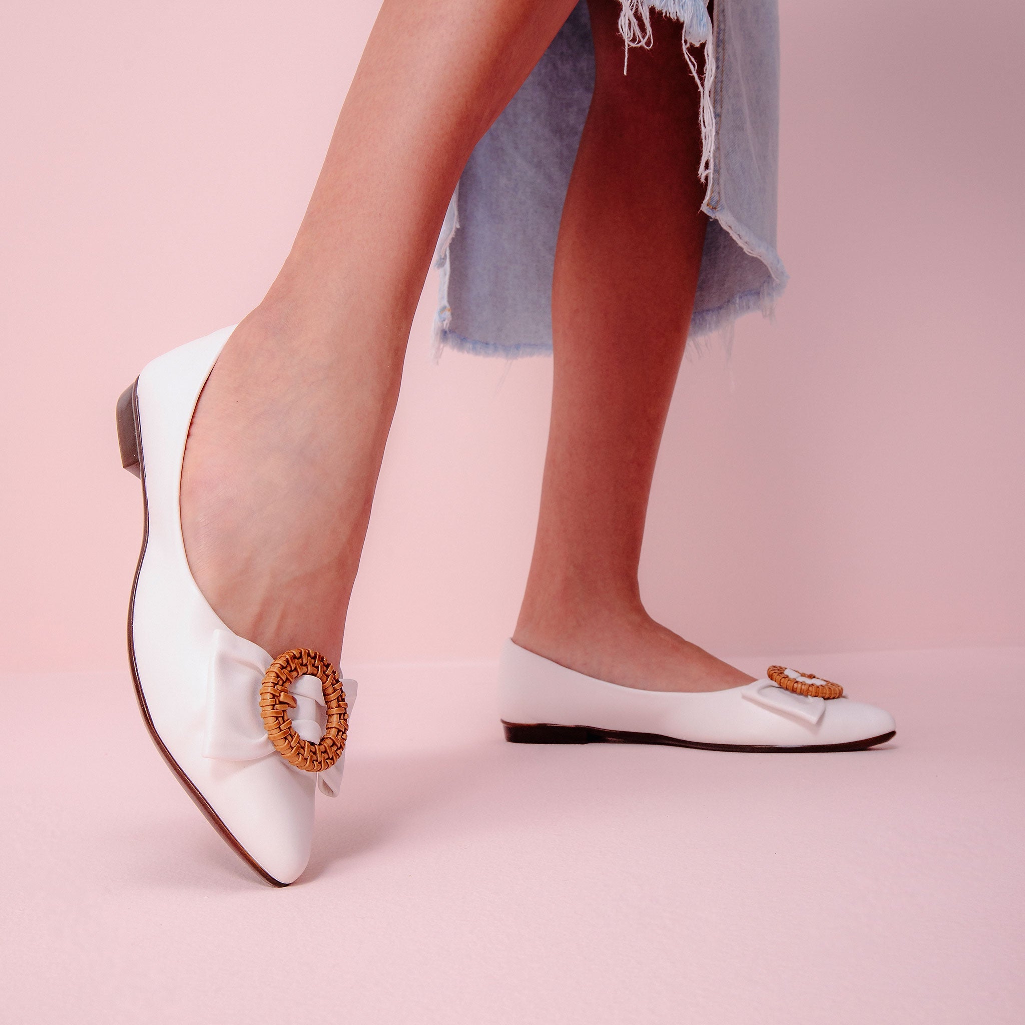 Tatiana White Pointed Toe Flats Dear Bliss