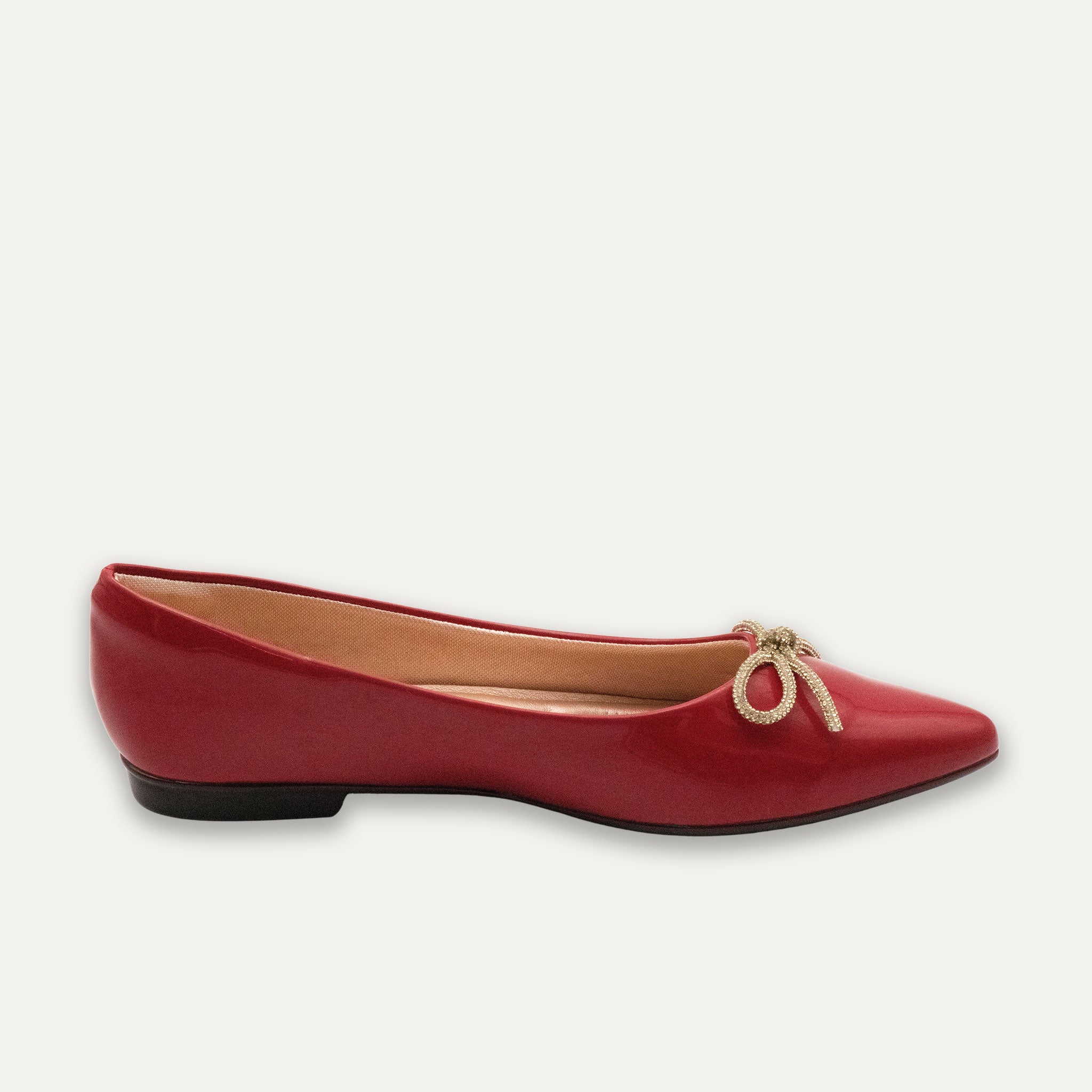 Luciana Crystal Bow Pointed Toe Flats Red